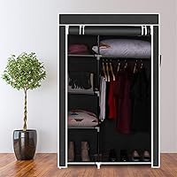 Vista 164 de 67" Portable Wardrobe Closet, Wardrobe Closet for Hanging Clothes with 2 Hanging Rods, 12 Clothes Storage Organizer Shelves, Non-Woven Fabric Grey