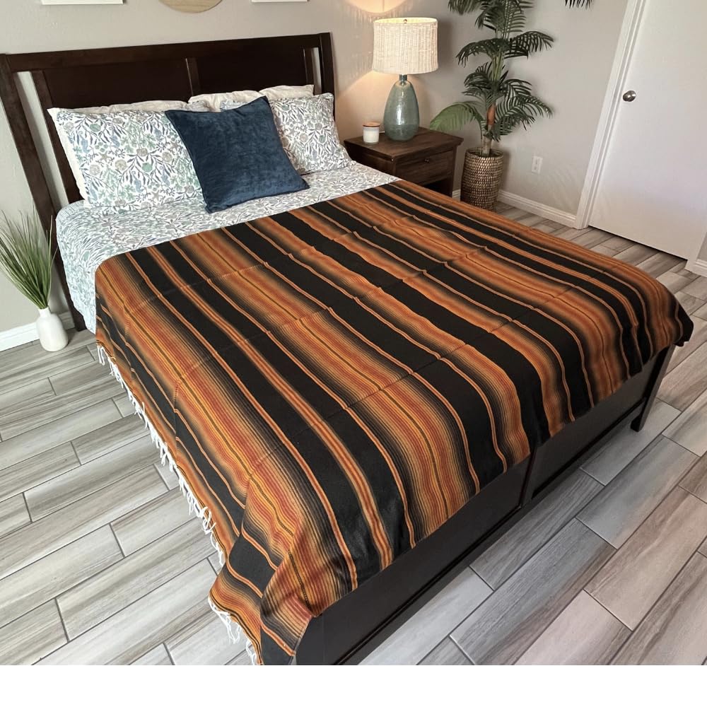 Authentische mexikanische Serape-Decke, Mehrfarbig, leicht, handgefertigt, mexikanischer Saltillo, klassischer mexikanischer Stil, Stranddecke, Wandteppich oder Yoga-Decke. Gelb/Schwarz