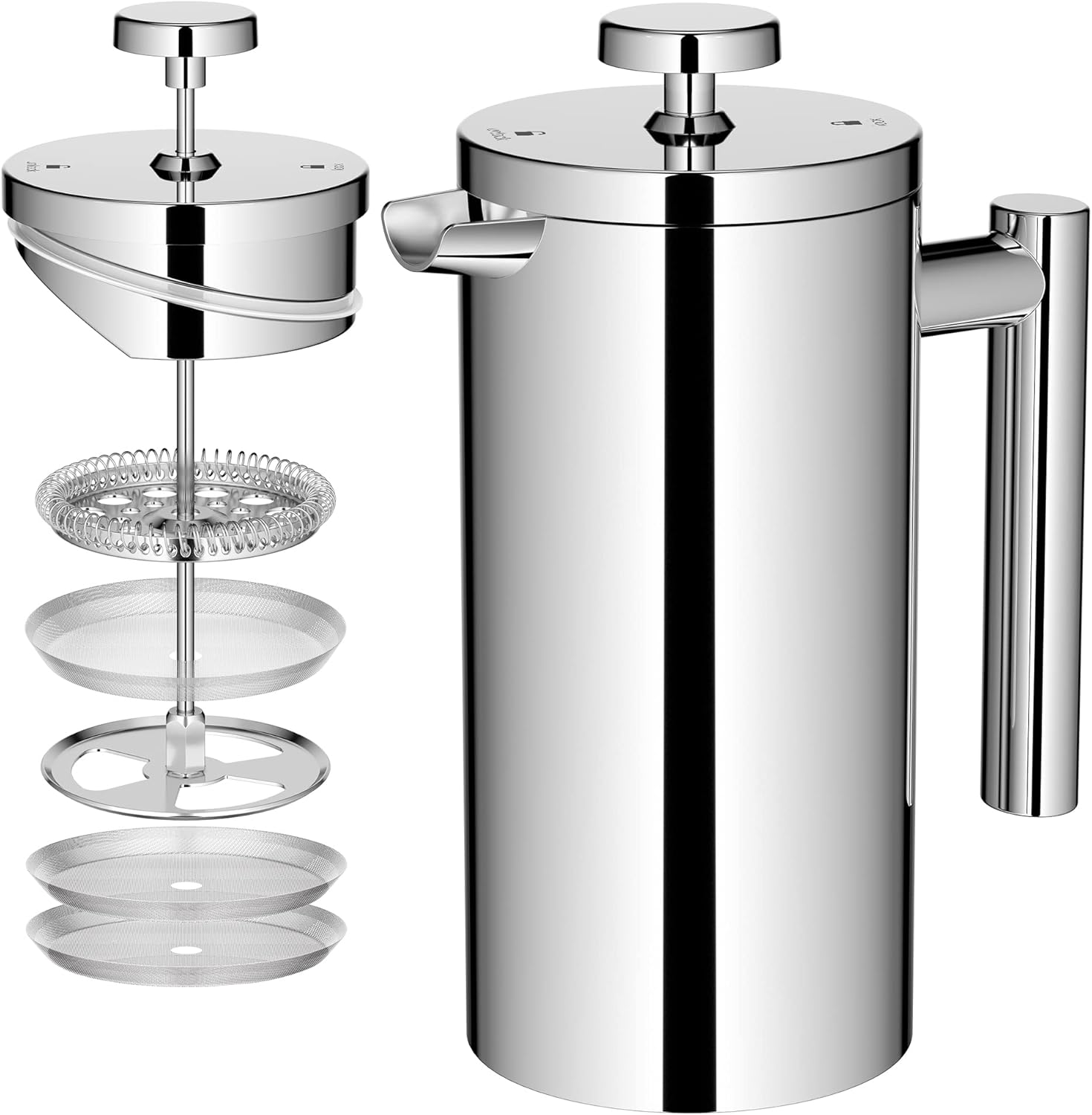 MeelioCafe French Press kahve presi, paslanmaz çelik, 0,6 litre (4