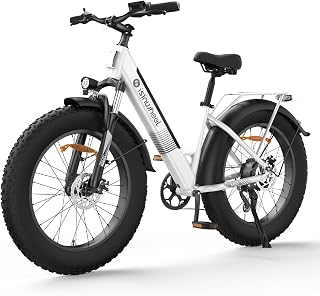 isinwheel M60 Electric Bike for Adults 750W 28mph Ebike with 48V 13Ah Removable Battery, USB Charging Port, 7 Speed Gearshift, 26"×4" Fat Tire Electric Bicycles, Step Thru Cruiser E Bike