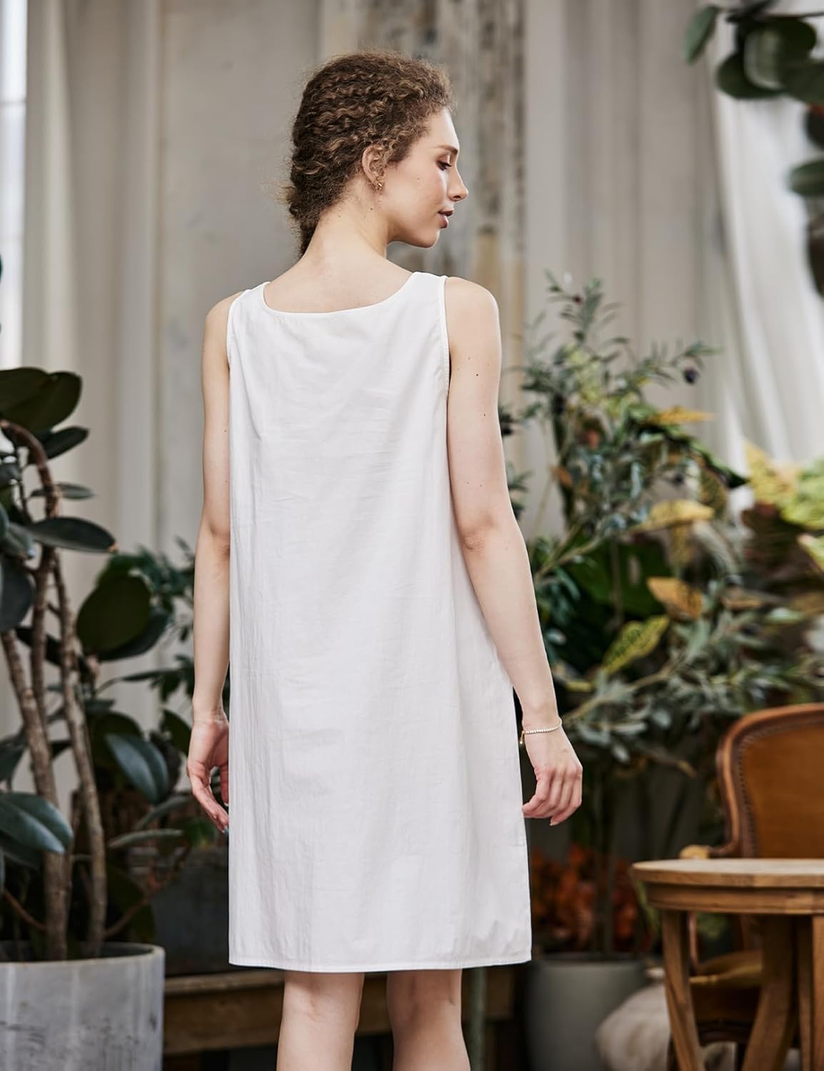 100% Washed Cotton Long Slip Dress Wide Strap Full Slip for Under Dresses Comfy Sleep Dress - Image 5