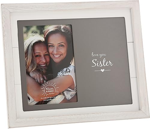 Pavilion Gift Company - Marco de fotos Love You Sister MDF para fotos de 4 x 6 pulgadas, marco de fotos envejecido, acabado de grano de madera