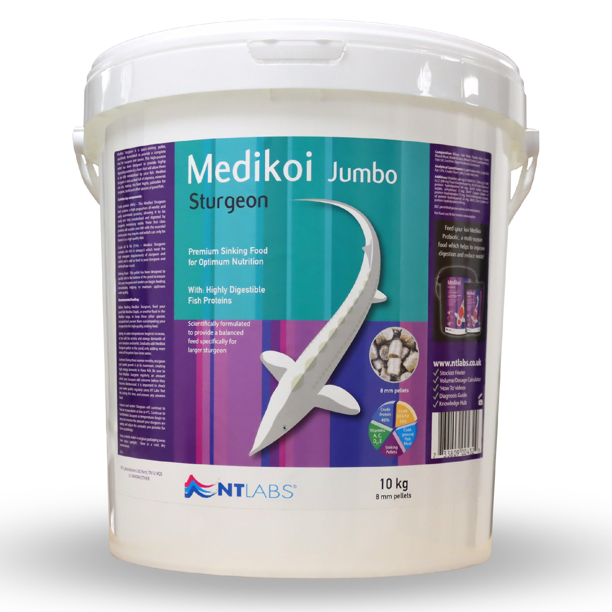 NT Labs Medikoi Sturgeon Multi-Season, Complete Feed For Sturgeon, Ideal For All Year Round Feeding, Fast Sinking Pellet, Highly Palatable Pond Fish Feed (10 kg)(8mm)(Jumbo) — image 1