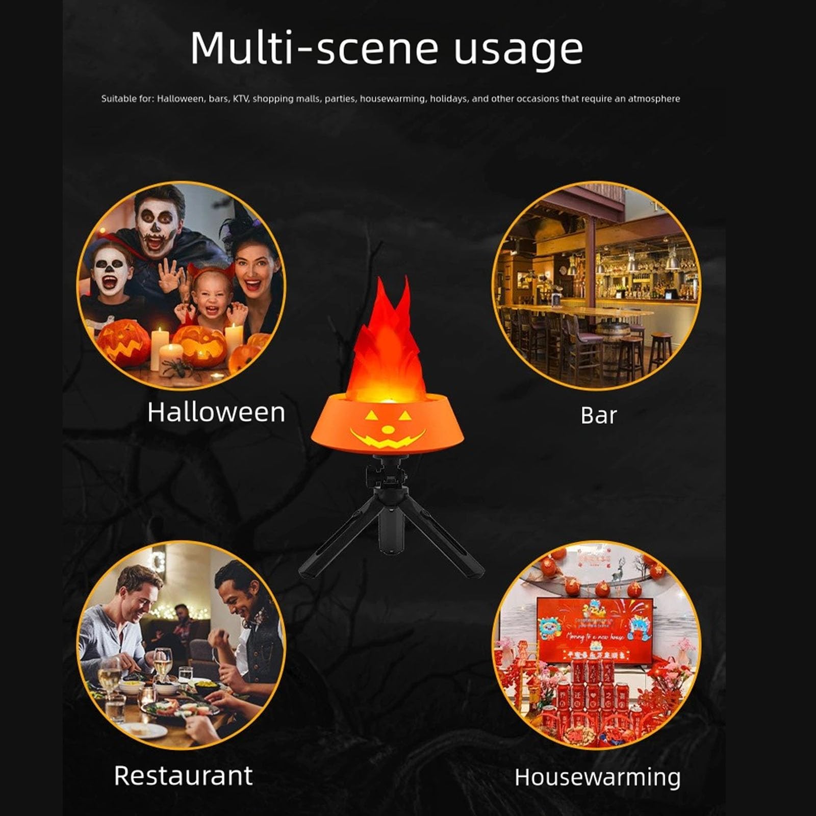 Luci di fiamma di zucca ricaricabili portatili Effetto simulato realistico Impostazione del gancio regolabile per ambienti di vacanza Ricaricabili Halloween LED Decors