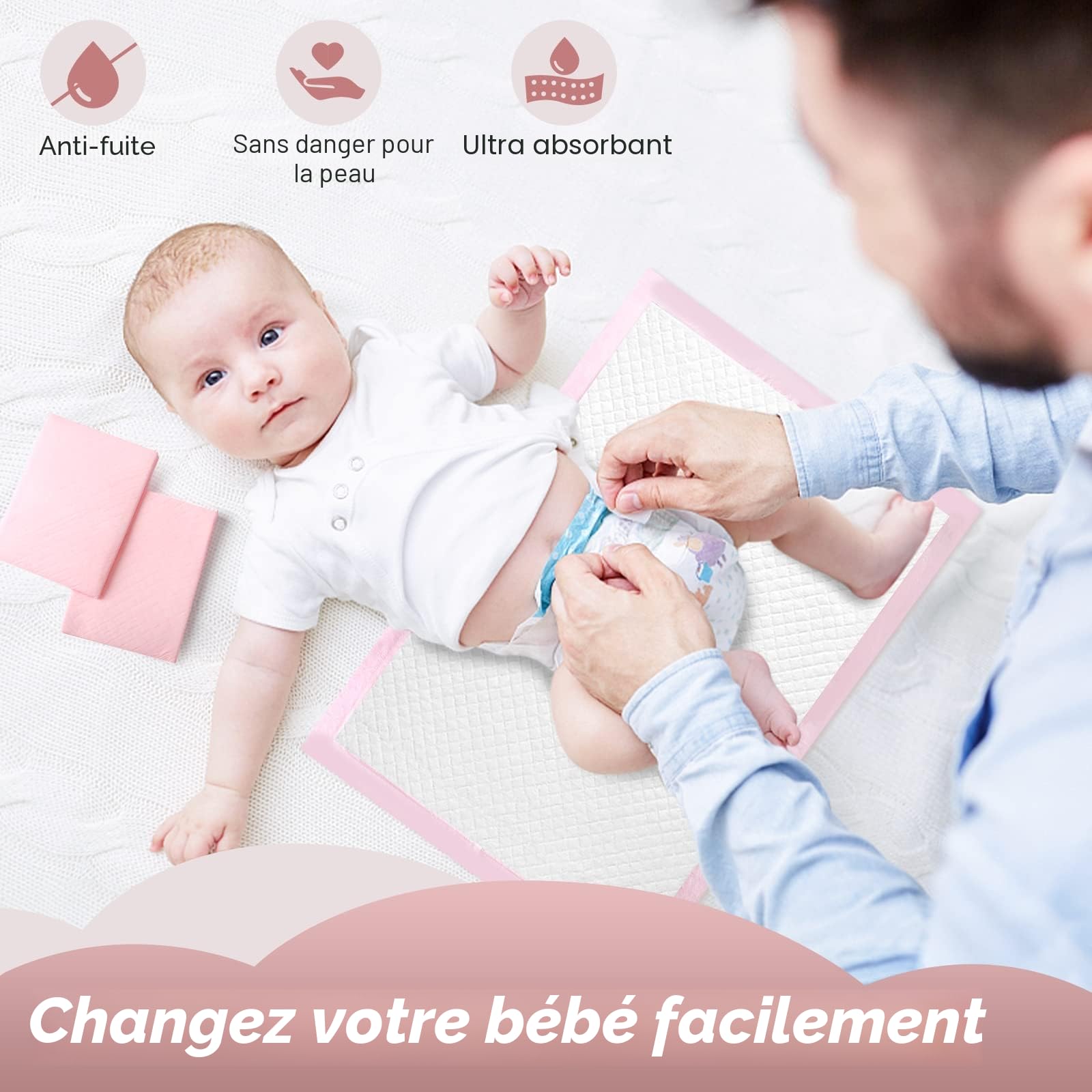 Lot de 100 Matelas à Langer Jetables pour Bébé Incontinence, Ultra Doux, Super Absorbant, 33 x 45,7 cm