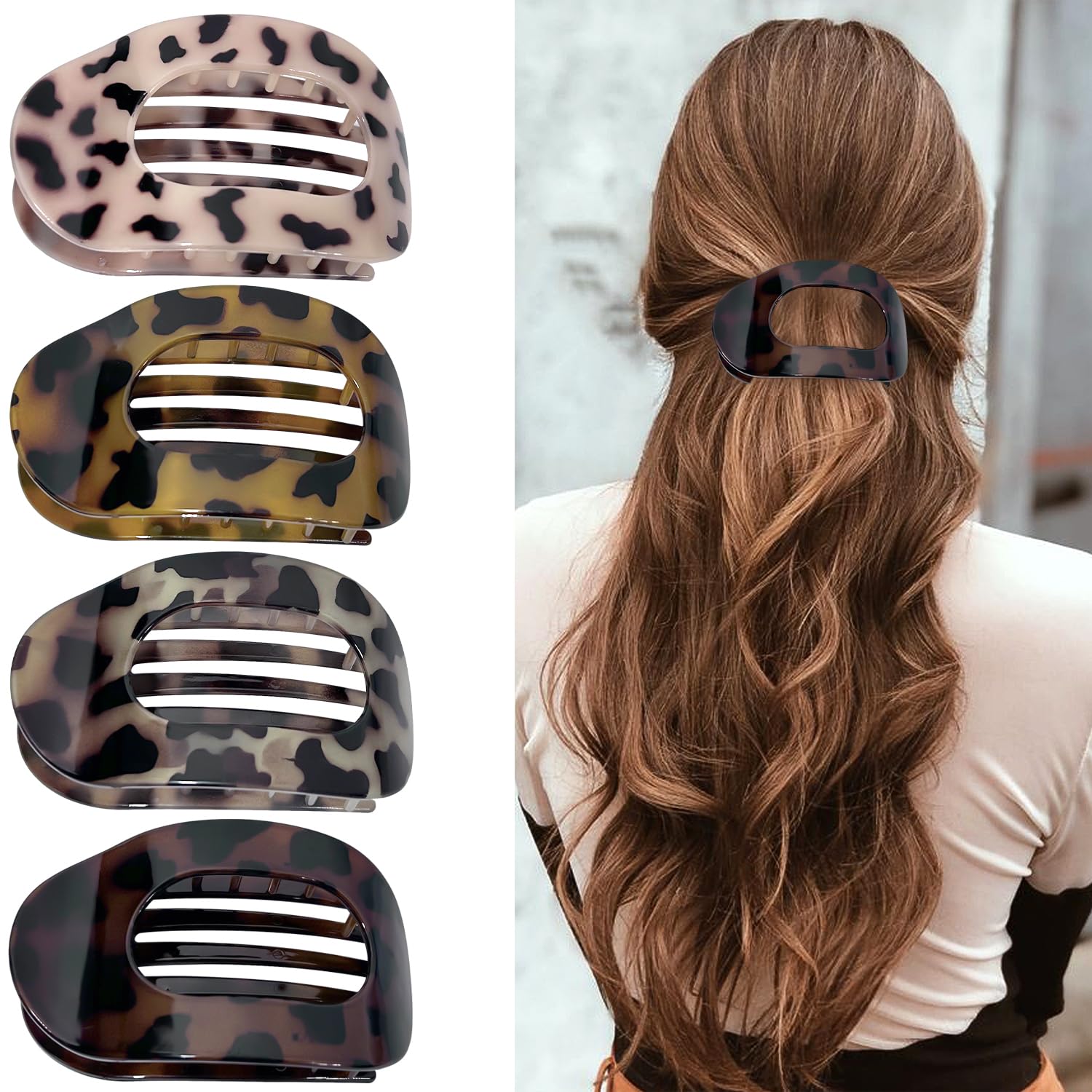 Large Hair Clips for Women French Matte Flat Claw Clips, Strong Hold for Thick and Thin Hair Pack of 4 in 4 Colors