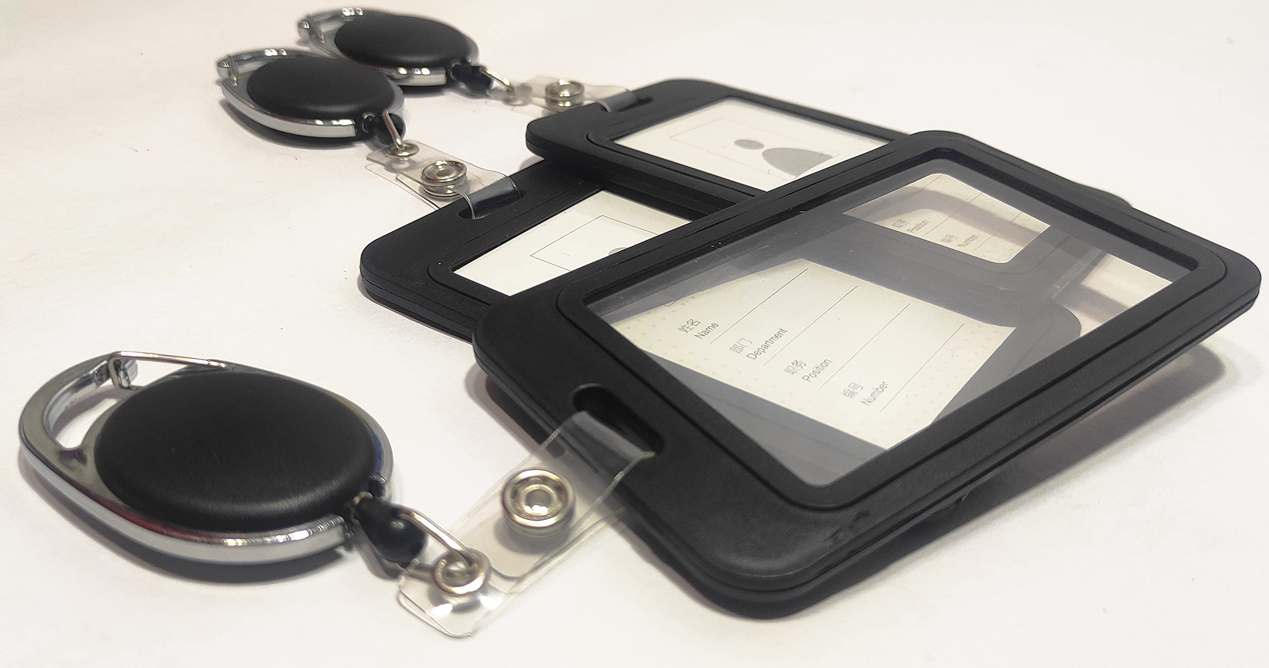 ANG Plastic ID Card Holder with Black Oval Key Chain for Office/School (Vertical) (Black, Pack of 3pcs.) 2