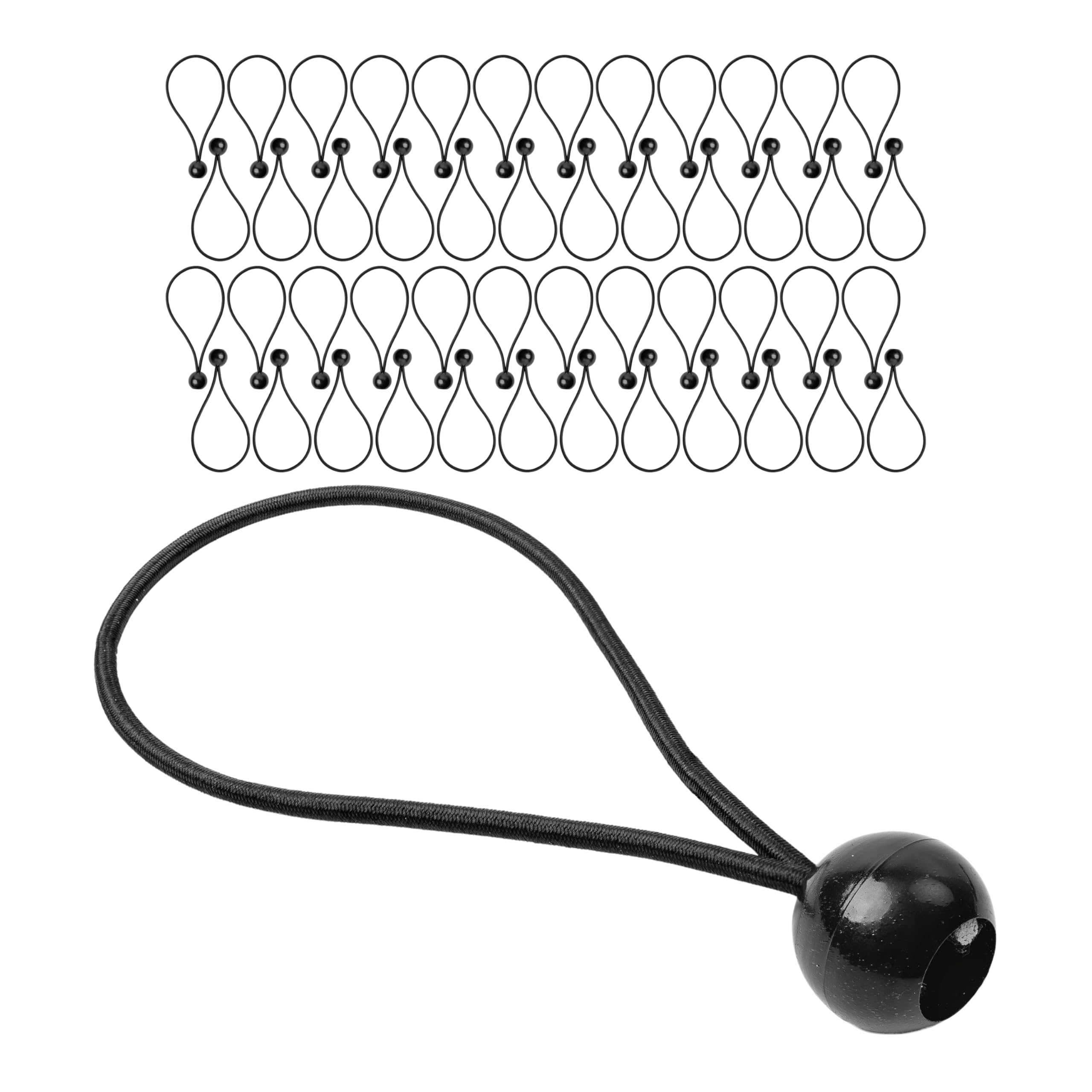 Gommino di tensione con pallina, 50 pezzi, lunghezza 20 cm, corde in gomma spesse 5 mm, nero, tenditore in gomma per teloni, padiglioni, tende, reti per rimorchi