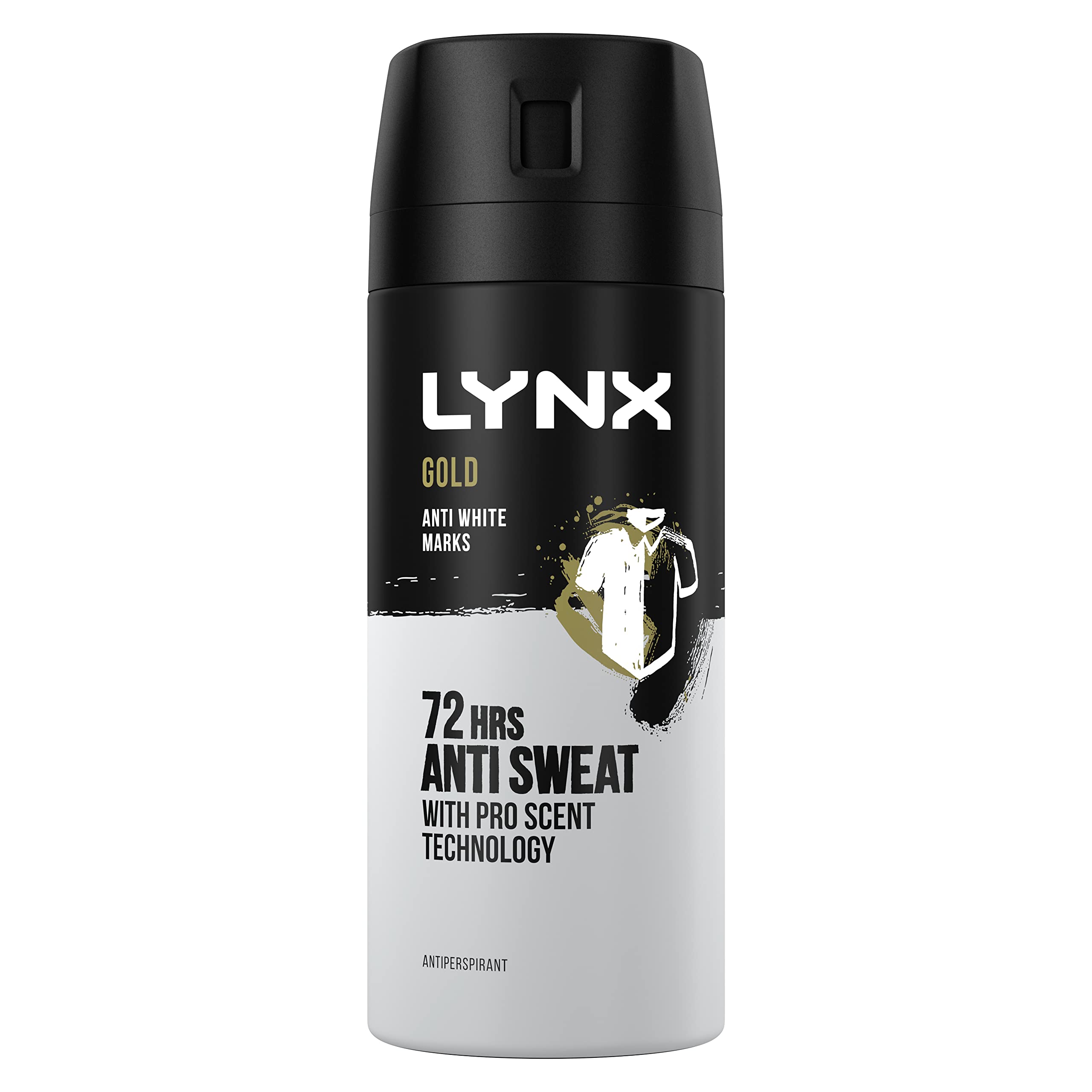 Lynx Gold Anti-Perspirant Aerosol Men's Deodorant Spray with ProScent technology and an oud wood & fresh vanilla scent for 72 hours protection against odour and wetness 6x 150 ml