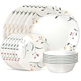 Vitrelle 18 Piece Glass Dinnerware Sets Service for 6, Triple Layer Chip & Crack Resistant Glass Plate and Bowl Sets, Wildflower