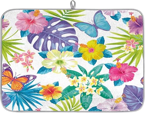 Miniatura 1 de Watercolor Butterfly Flower Dish Drying Mat 16x18 Inch Absorbent Reversible Microfiber Dish for Kitchen Coffee Bar Countertop