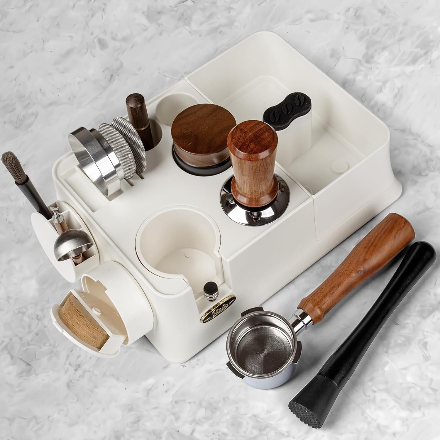Espresso Tamping Station,11 In 1 Tamper Station Fit for Storage 51/53/58mm Espresso Knock Box,Distributor, Portafilter Holder& Espresso Accessories(WHITE)