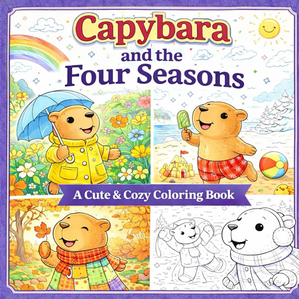Capybara and the Four Seasons: A cute & cozy coloring book