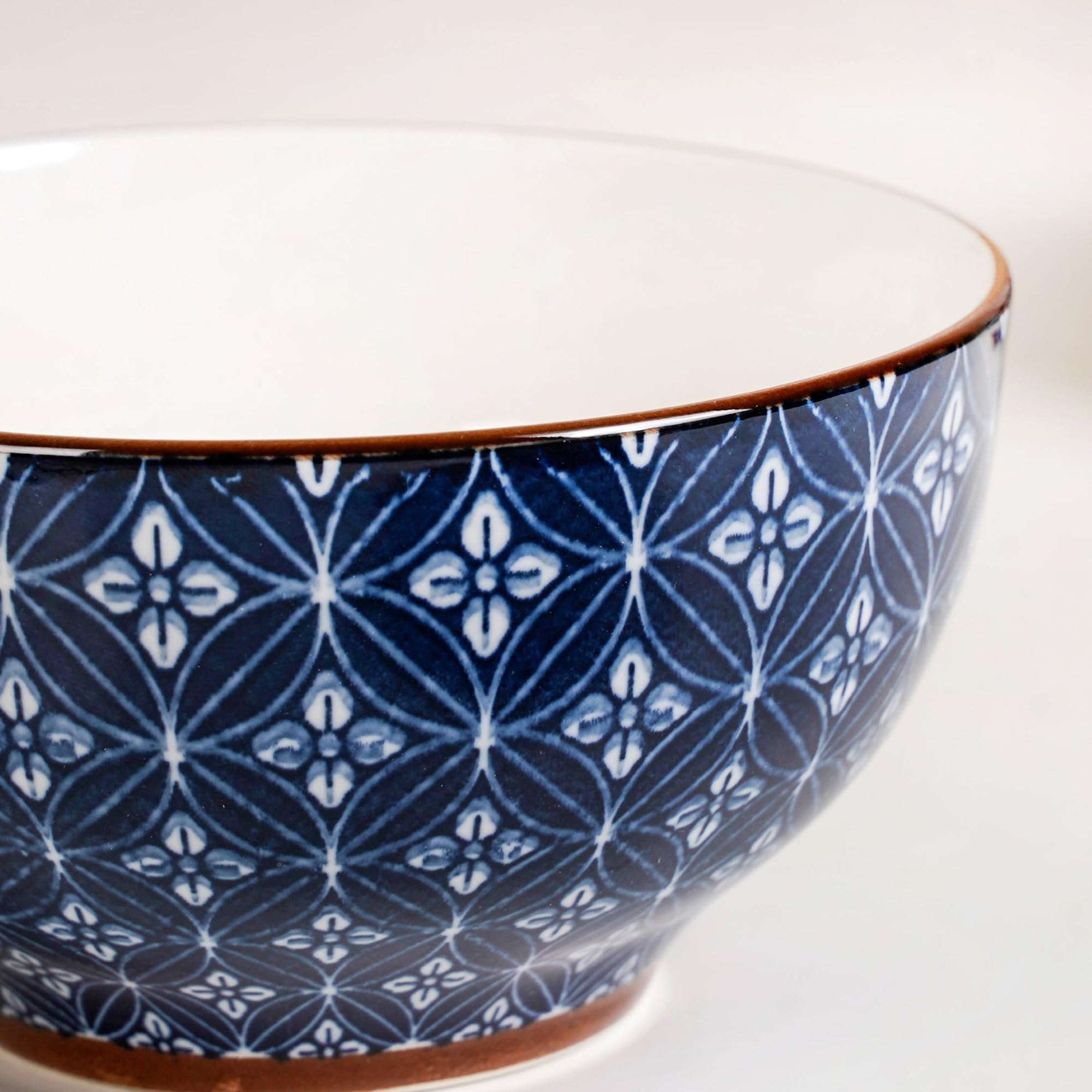 Nestasia Ceramic Snack Bowls Set of 6 (350 ml Each) | Geometric & Floral Pattern Bowls for Serving Noodles, Ramen, or Soups | Microwave & Dishwasher Safe - Perfect for Gifting (Blue & White) 2