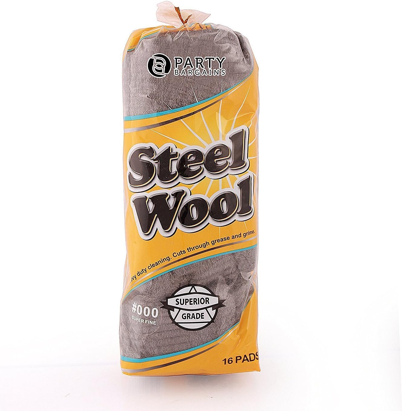 PARTY BARGAINSSteel Wool Pads Grade 000, Extra-Fine Scouring Scrubbing and Finishing Pads, 16 Pack, Pot Scrubbers, Priming, Cleaning Kitchen, Bathroom, Sink