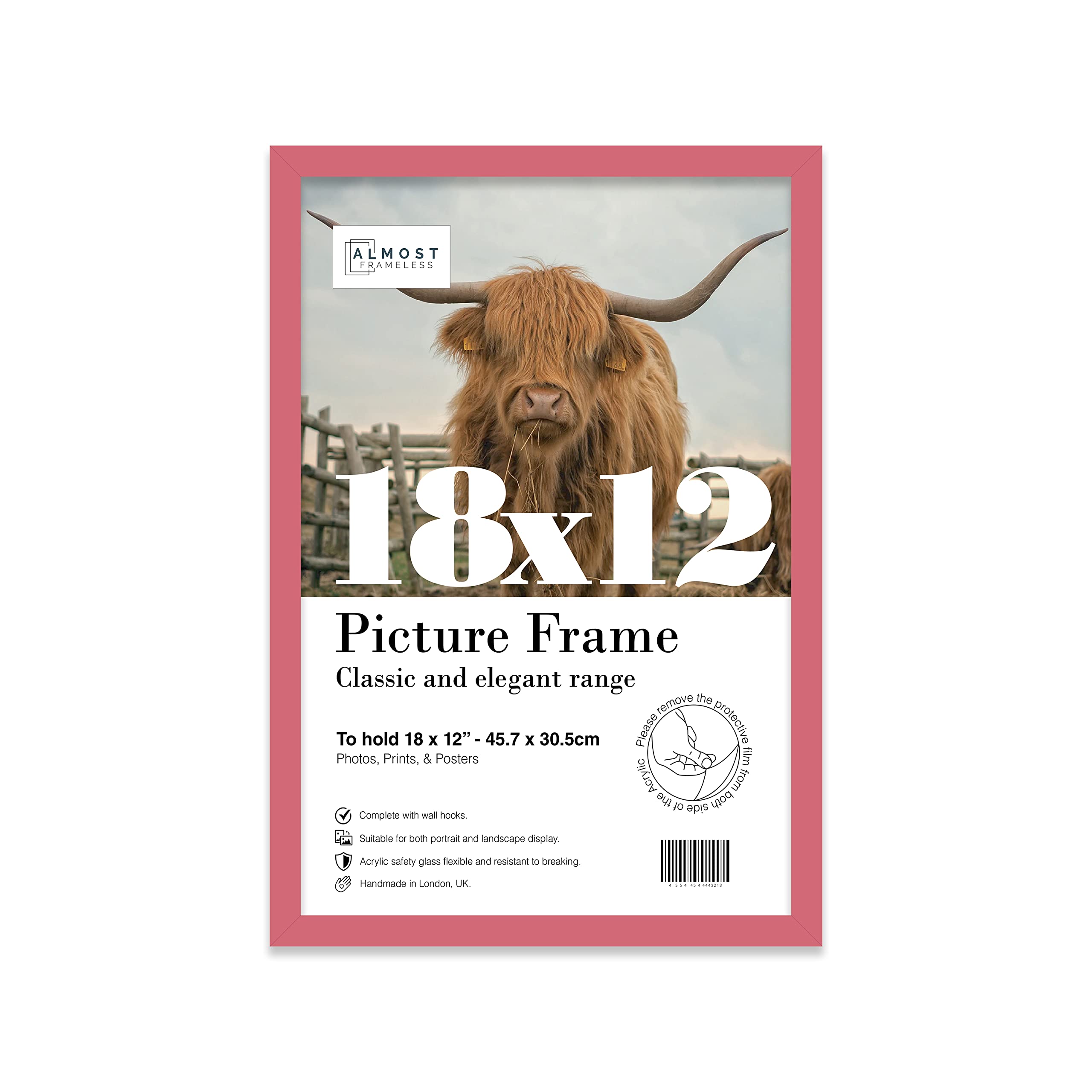 Almost Frameless Pink Photo Frame 18X12 Inch Wall Mountable Picture Frame Standard Photograph Size, 18" X 12" (46 X 31Cm)