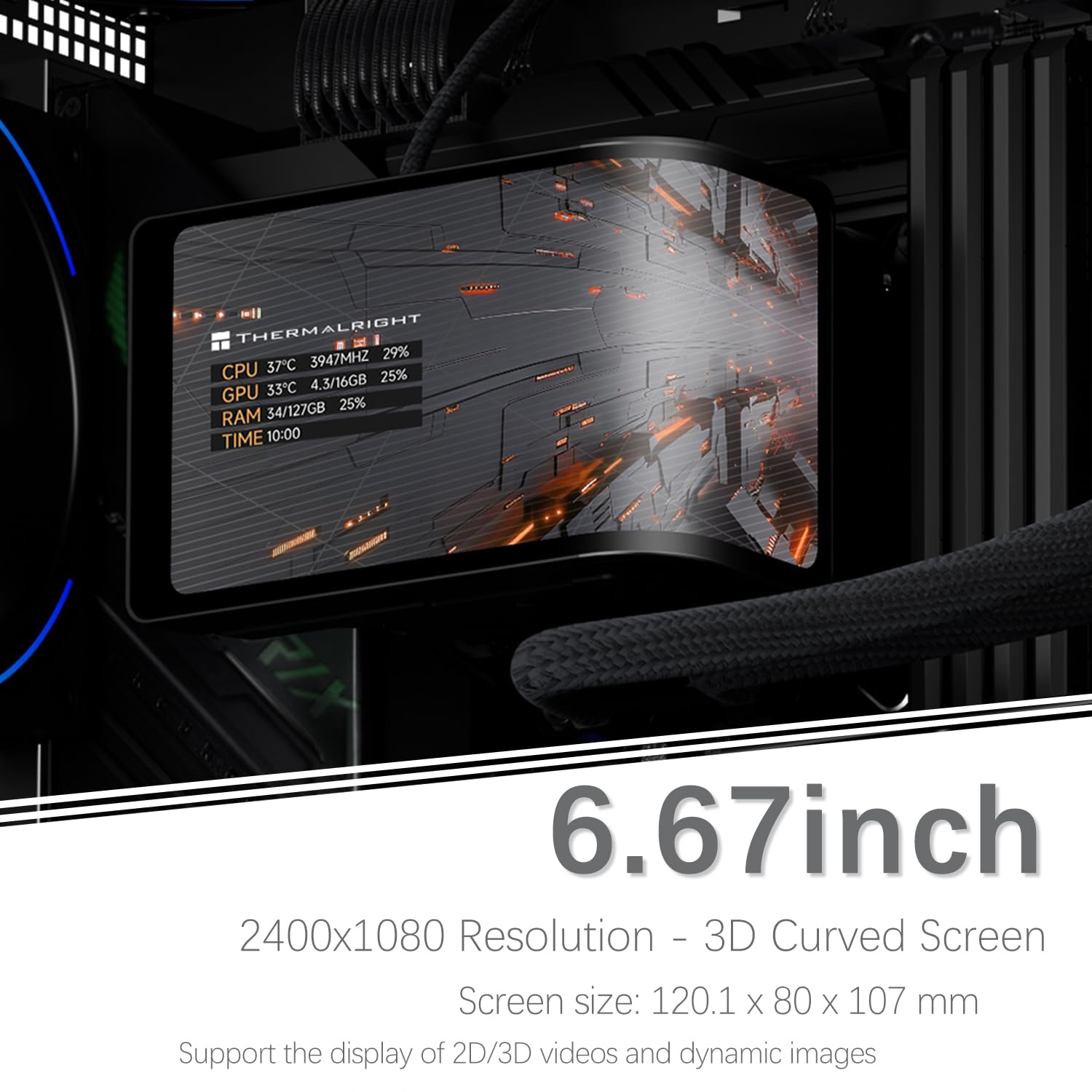 TR Thermalright Wonder Vision 360 Turbo ARGB Black Liquid CPU Cooler, schermo curvo 3D da 6,67" con risoluzione magnetica 2400 x 1080, 360 mm Aio, per AM5, LGA1851/1700