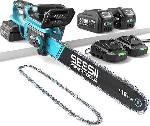 SEESII 40V Cordless Electric Chainsaw with 18-Inch Bar and Two 5.0Ah Batteries