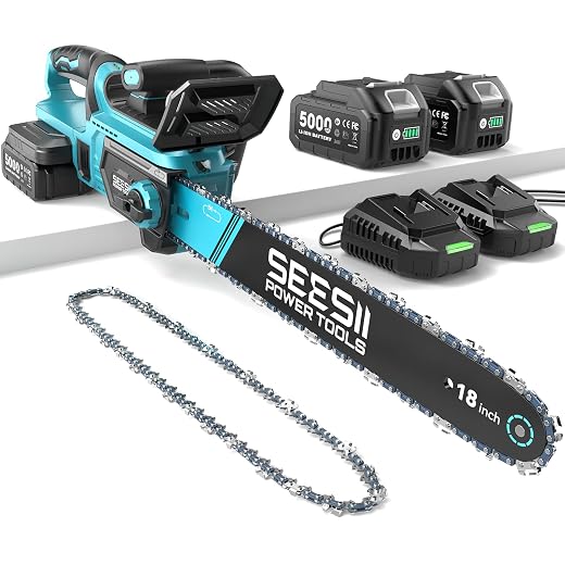 SEESII 40V Electric Chainsaw Cordless 18-Inch with 2 x 5.0Ah Batteries