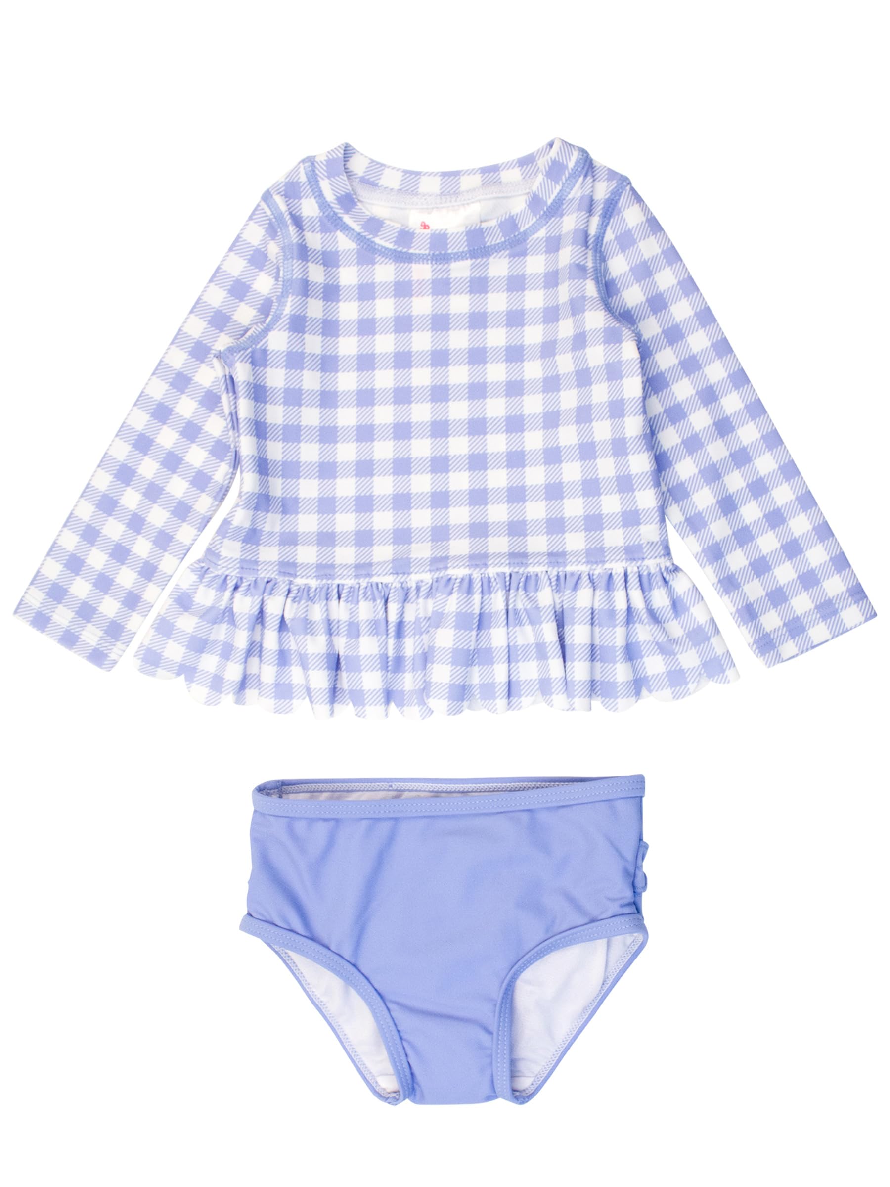 RuffleButts Girls Scalloped Long Sleeve - 2-Piece Rash Guard Swim UPF 50+