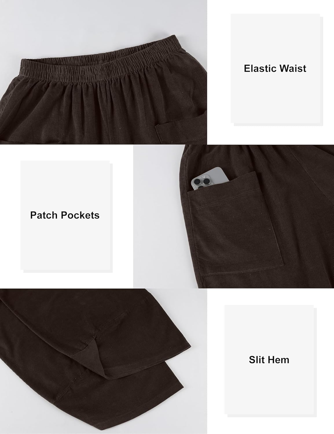 Yeokou Corduroy Pants Women Barrel Wide Leg Elastic High Rise Fall Casual Trousers with Pockets - Image 6