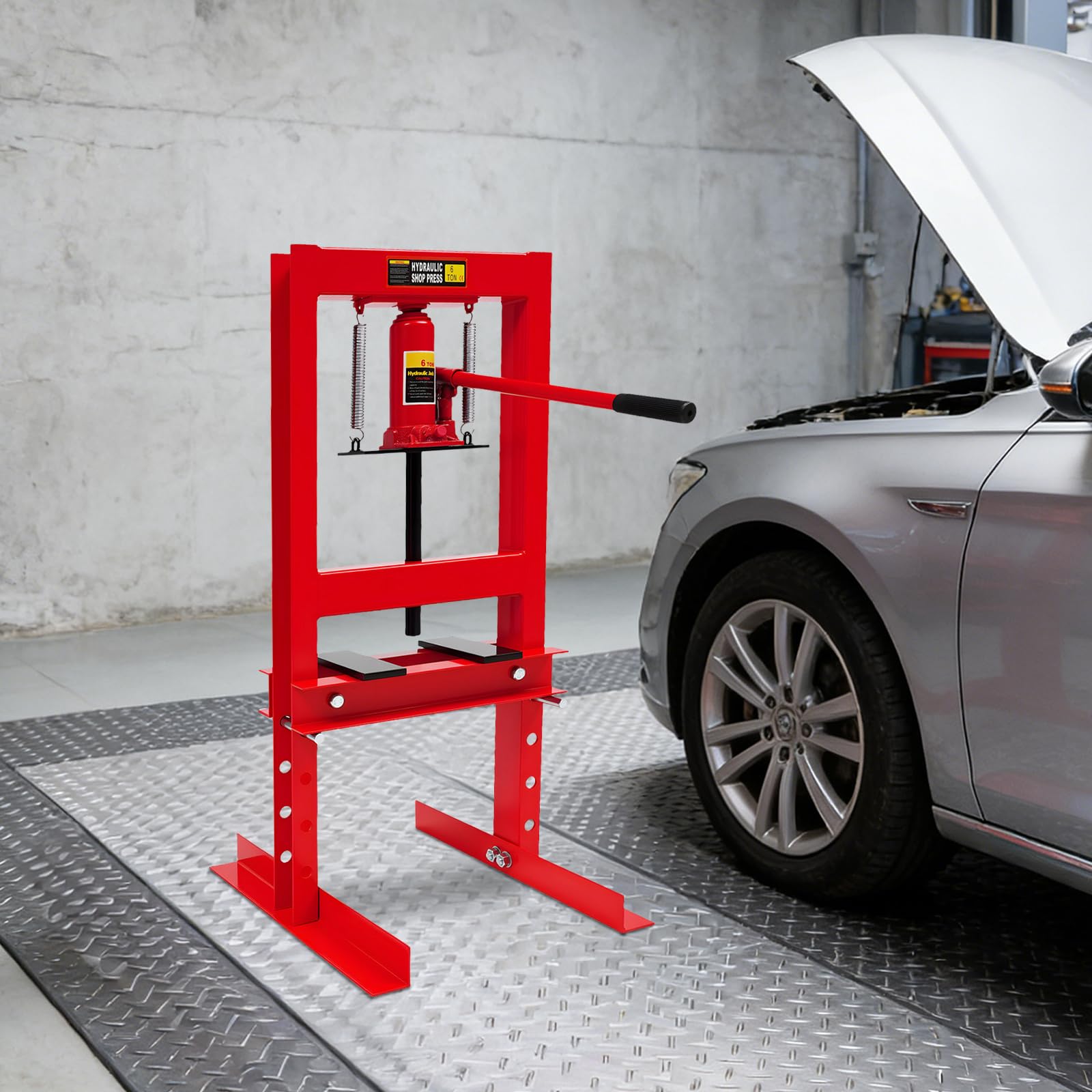 Pressa idraulica da officina, 6 tonnellate, con telaio a H, regolabile in altezza su 4 livelli, macchina idraulica con piastre, pressa idraulica per telaio, per riparazione auto, officine