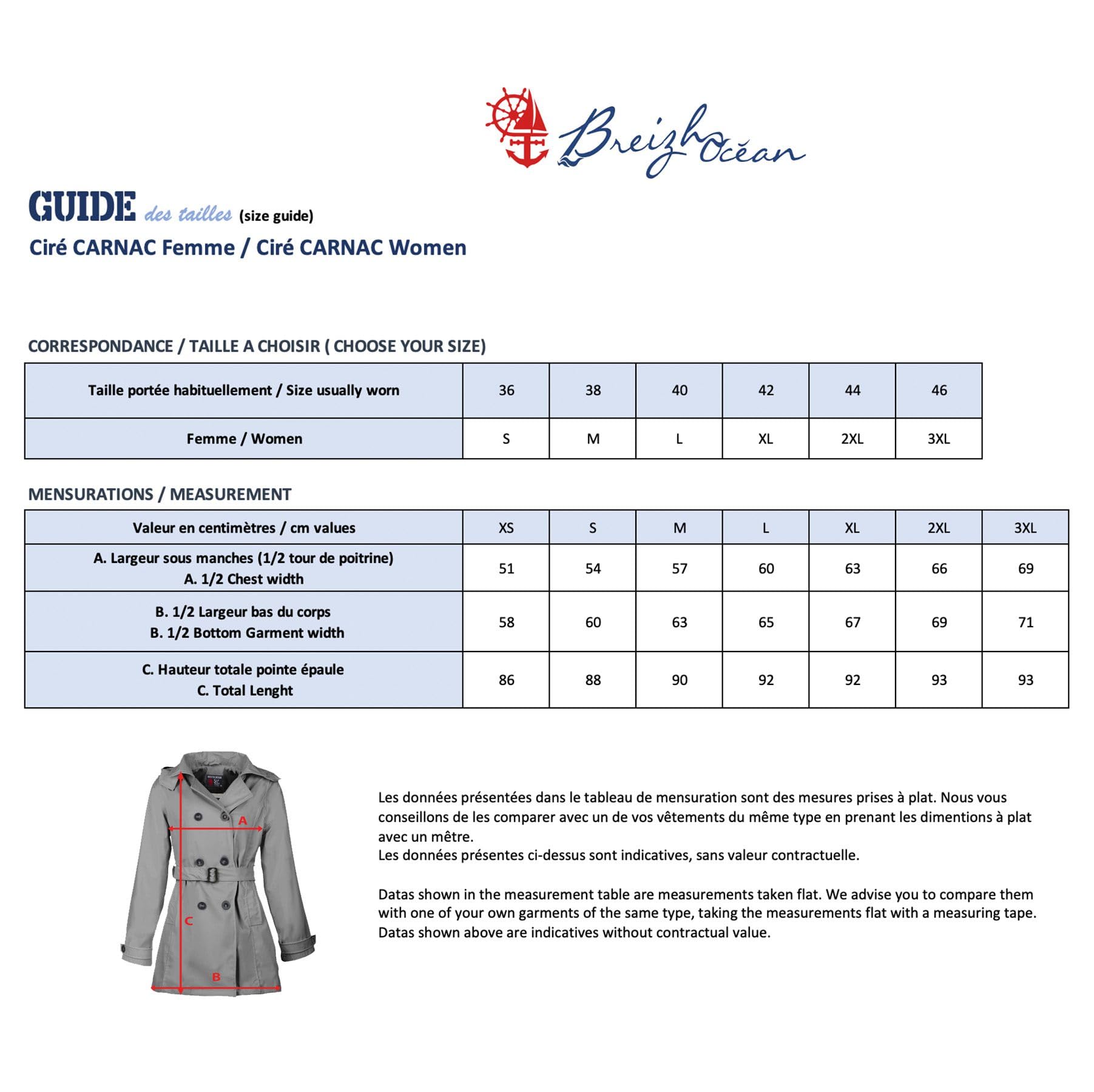 Breizh Ocean - Chubasquero Mujer Trench para la lluvia, de XS a 3XL, Marca Francesa CARNAC, Gabardina Mujer con Capucha Desmontable, Chaqueta Disponible en Tallas Grandes