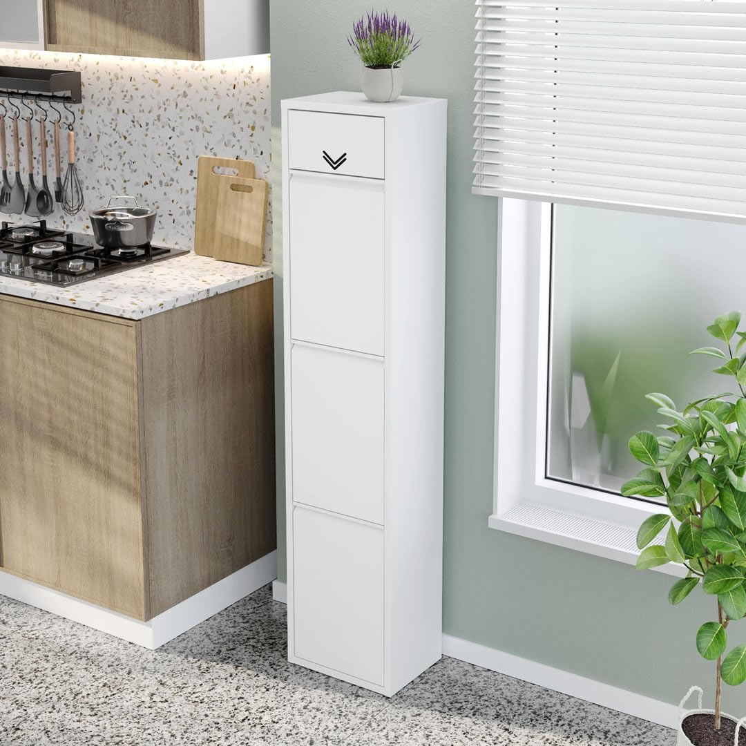 Mülltrennsystem 45L Mülltrenner Abfalleimer Abfalltrenner Küchenabfalleimer LUQE 3 (Weiß)
