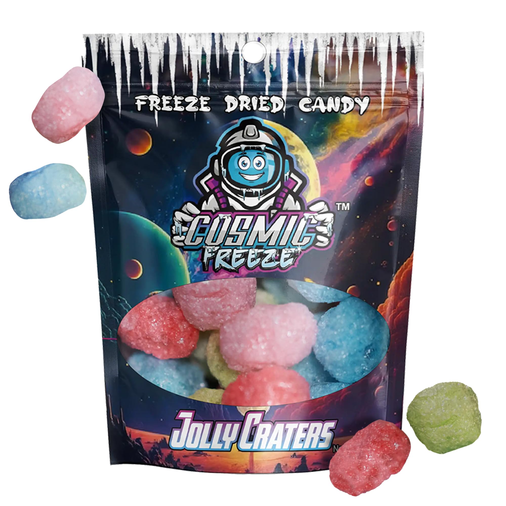 Jolly Craters Freeze Dried Candy, Crunchy Frozen Freeze Dry Candy Bag, Individual Pack for Mix-In Snacks, Gluten-Free, Made in USA, 1.0 Oz, 1-pack