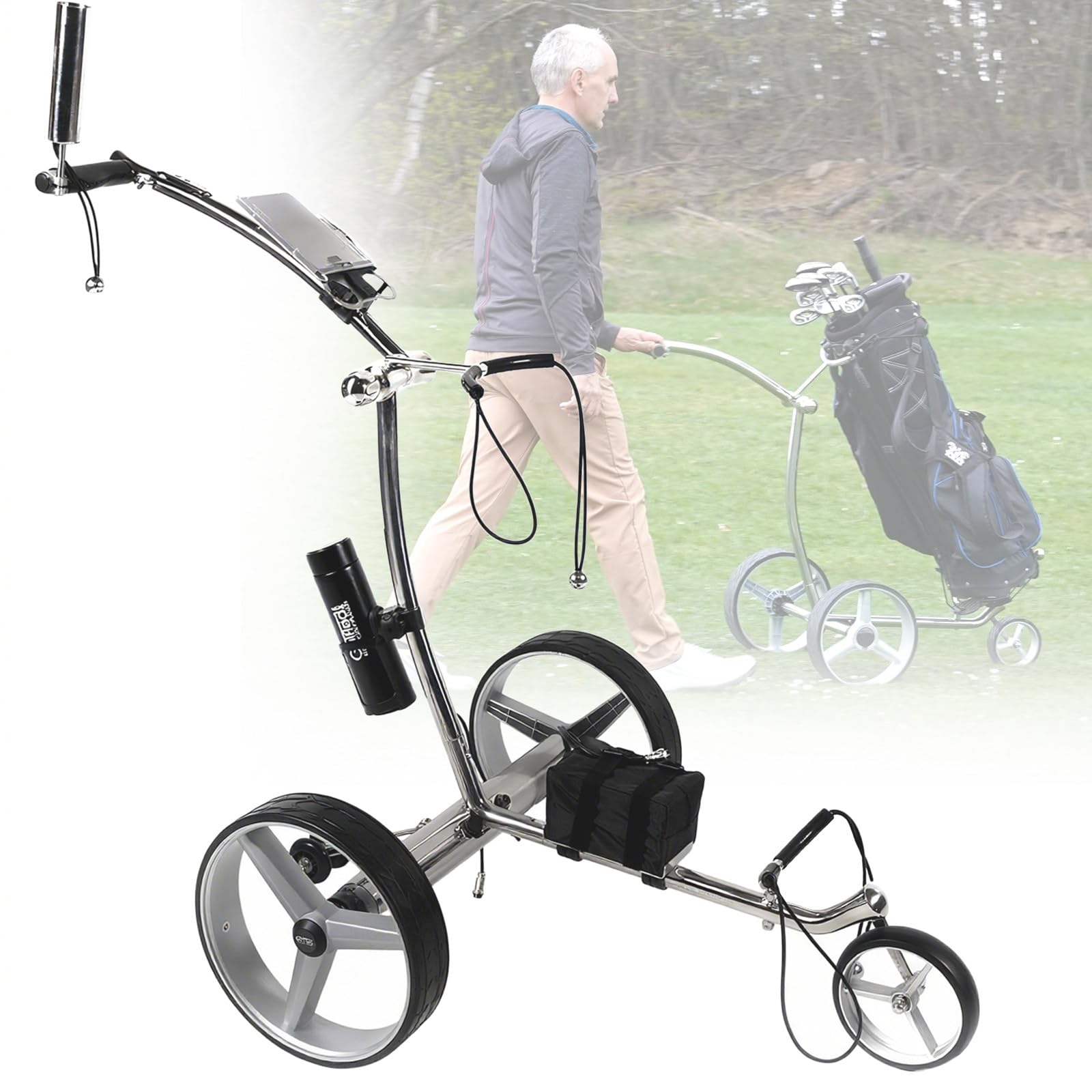 Carrito de golf eléctrico con mando a distancia, 3 ruedas, motor dual, alcance de 20 km, control de crucero, función de memoria, ajuste de 9 velocidades