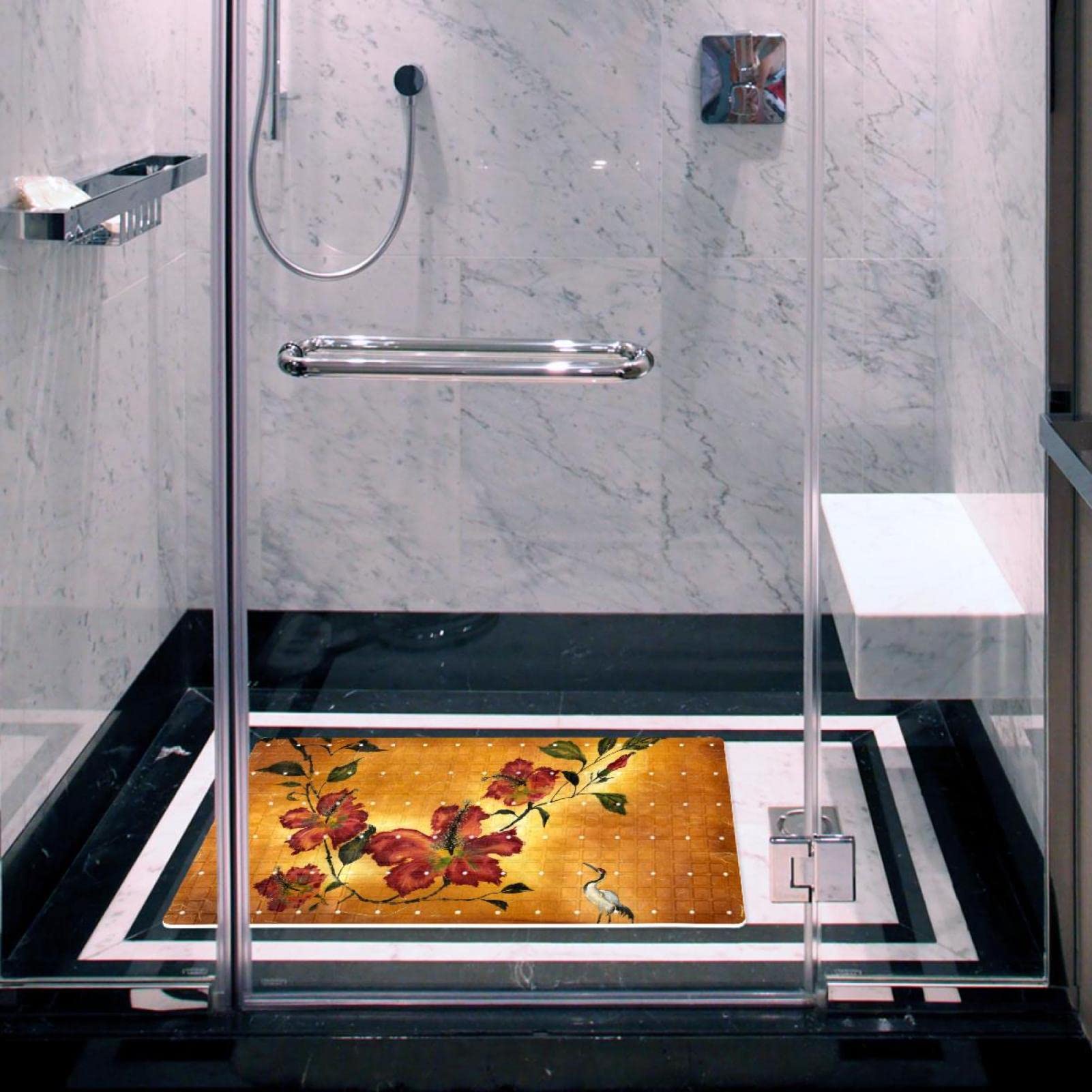 Rutschfeste Badematten für Badezimmer, Motiv: Blumen und Vögel, rechteckig, maschinenwaschbar, 39 x 70 cm