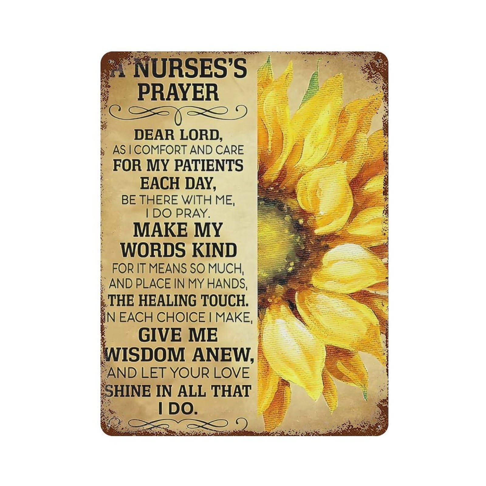 xiaoxiaoshen A Nurse'S Prayer Sunflowers Wall Decor Art Metal Tin Poster Modern Home Decor Art Home Bar Shop Decorations Vintage Sign 40x30cm