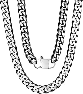 アクセサリー XENO CURB CHAIN NECKLACE Stainless Steel & Black Cubic Zirconia 13.4mm Curb Link