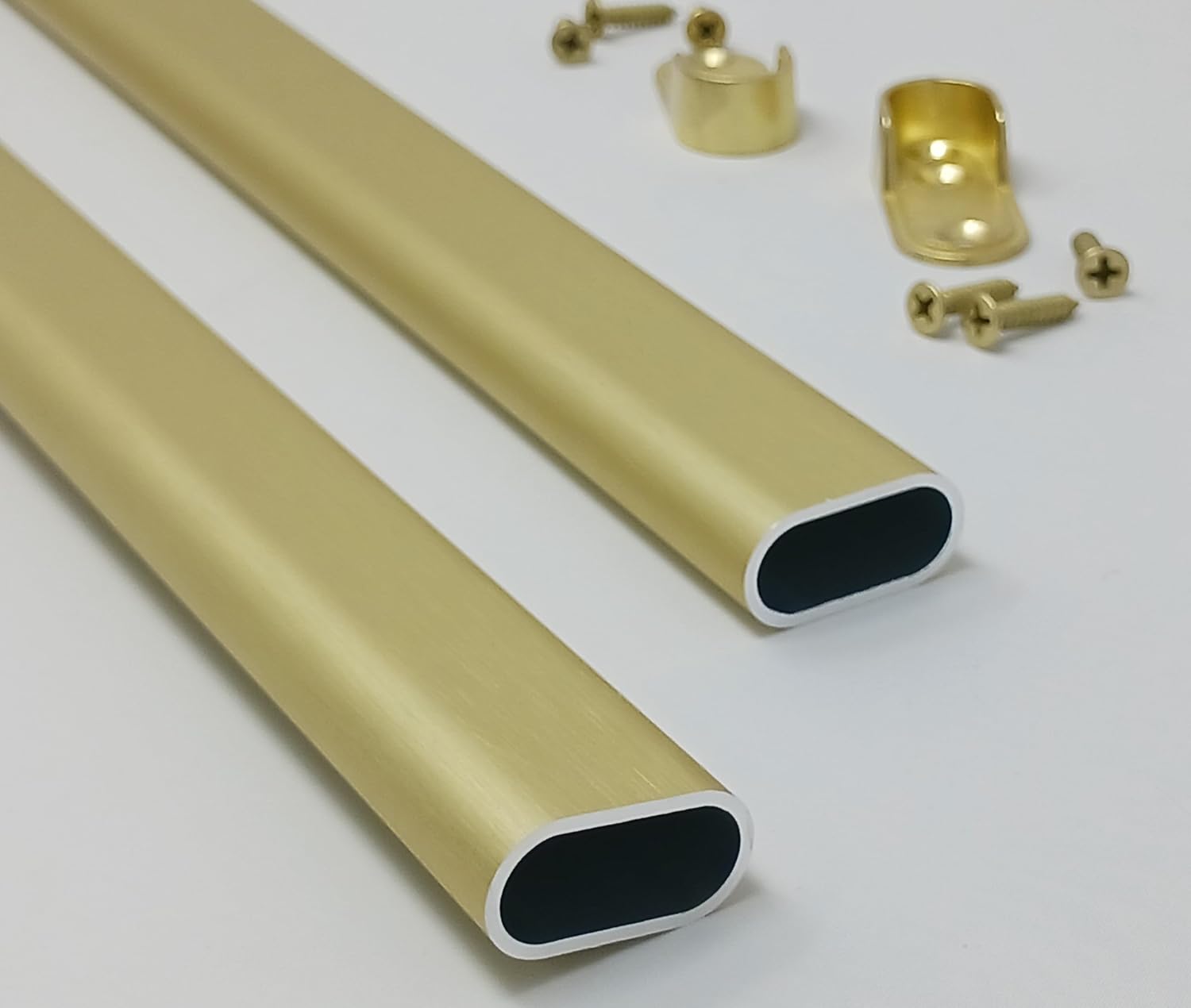 Matte Brass Aluminum Oval Wardrobe Tube Closet Rod with Two End Caps and Screws (48 INCH)