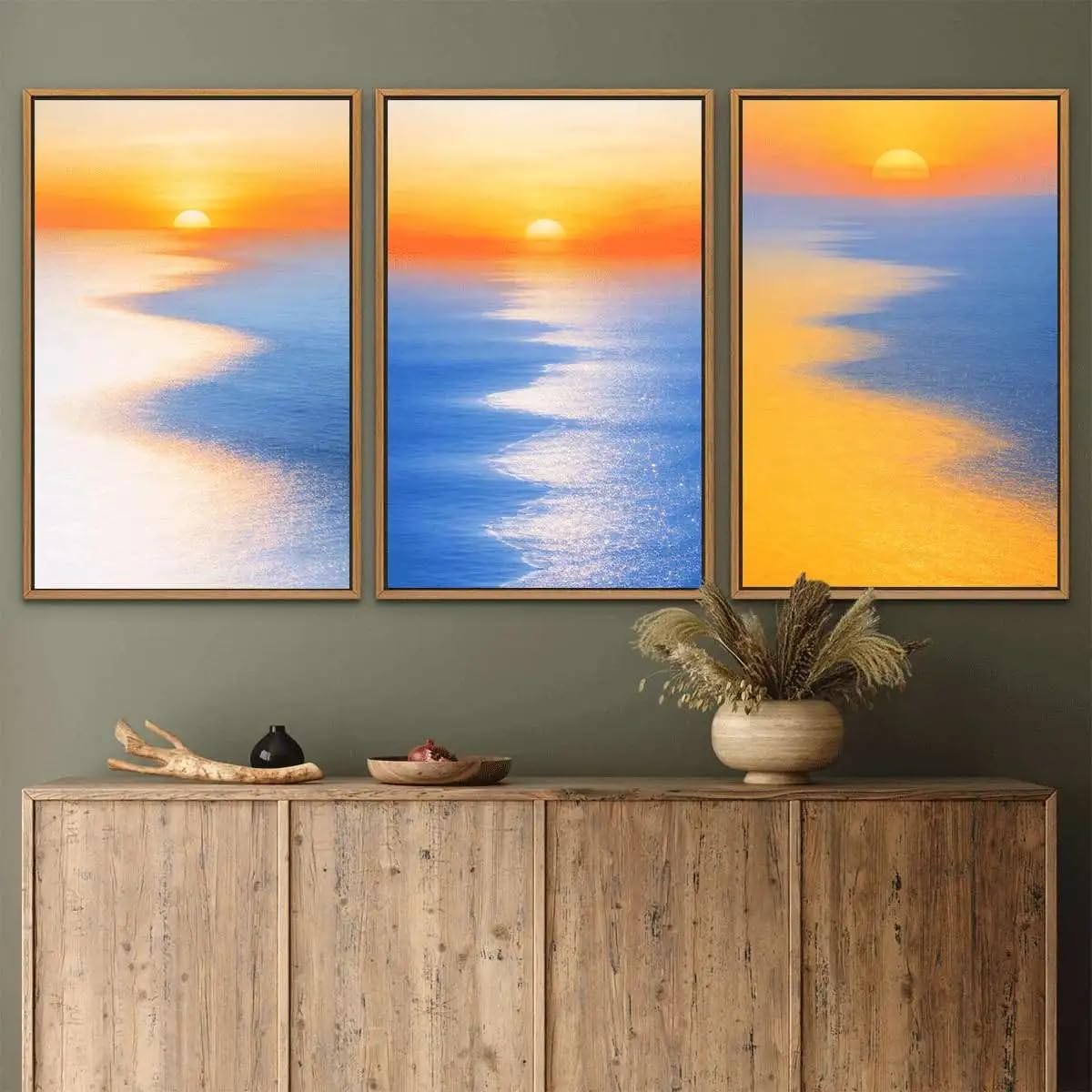 LTjiajuypd Seaside Sunset Art Poster Sunset Wall Art Landscape Wall Decoration Painting Canvas Paintings for Room Decor Home Decor(50x75cm-3Pcs)
