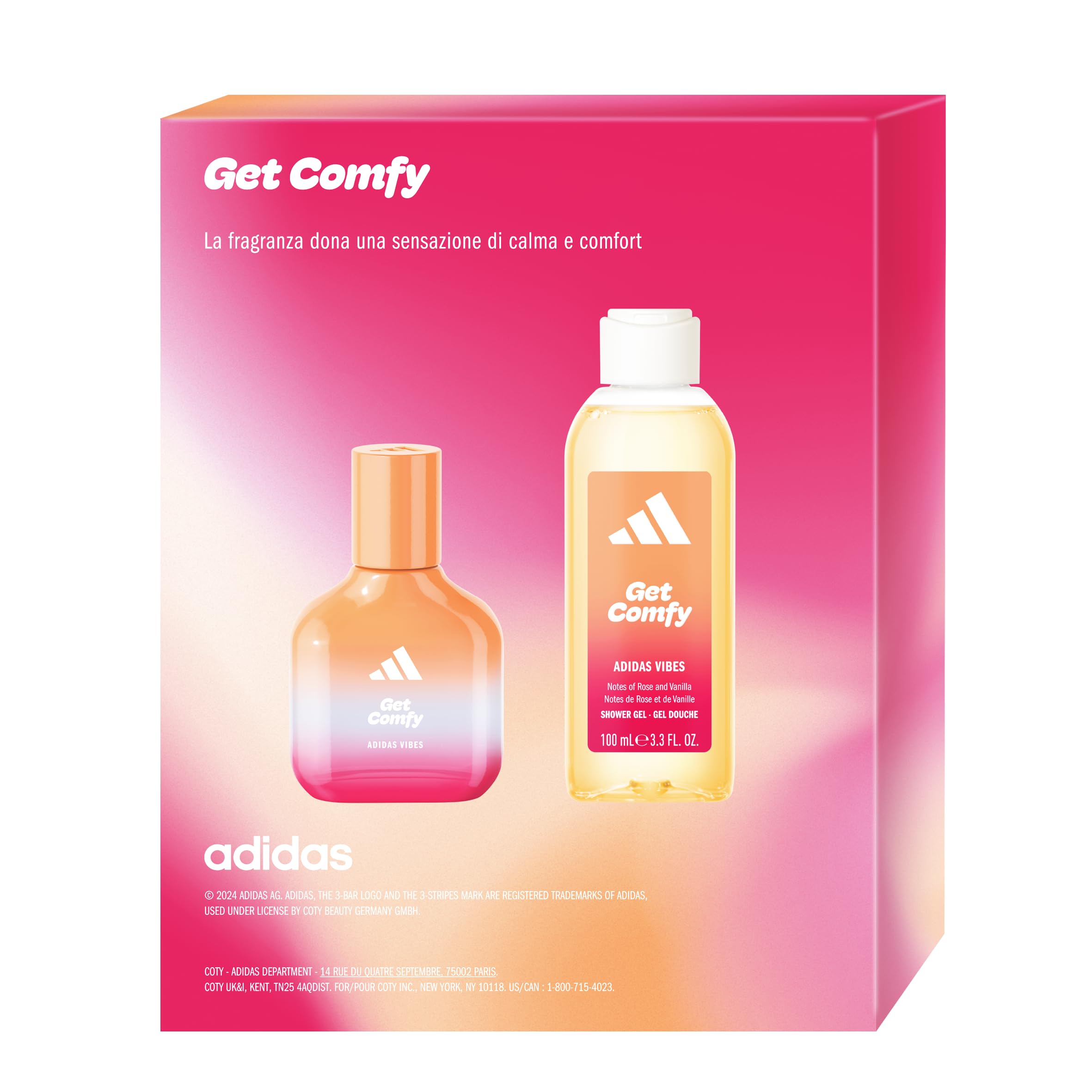 Adidas, Confezione Regalo Donna Vibes Get Comfy Eau de Parfum 30 ml + Gel Doccia 100 ml