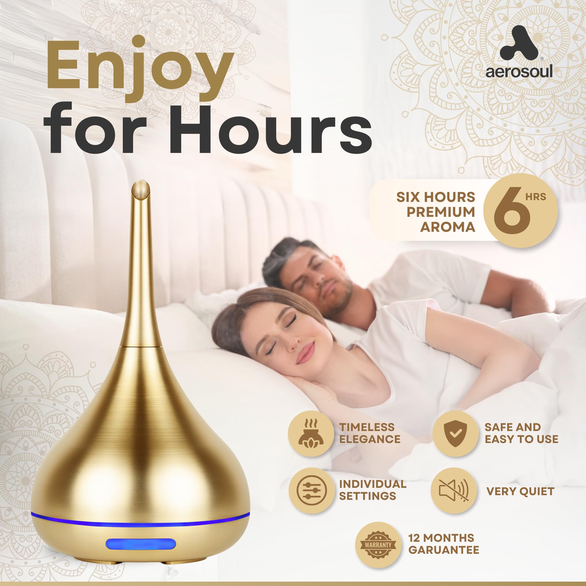 aerosoul® Diffusore Aromi 100 ml per Oli Essenziali LED 6 h Oro