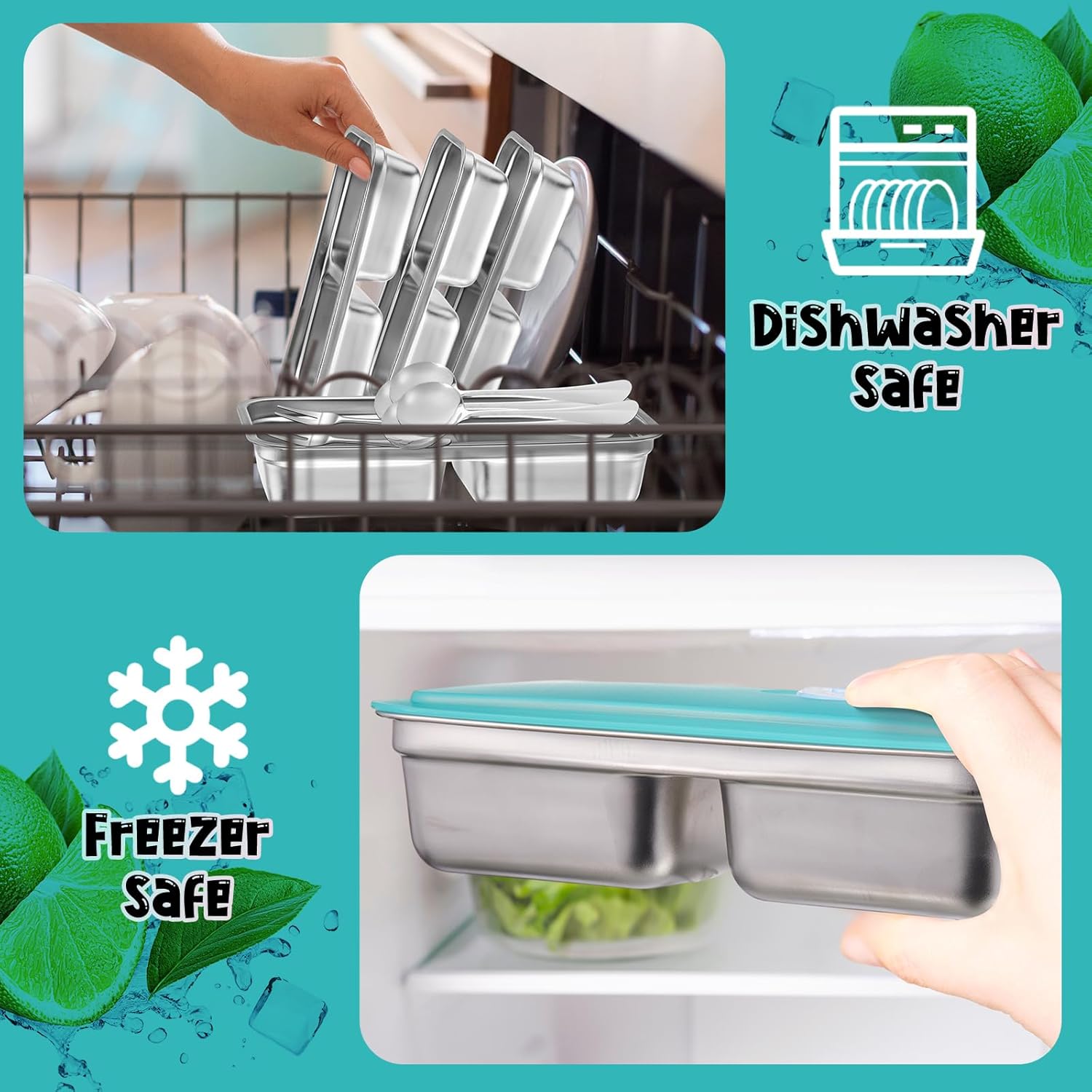 Qinyoung 15 Set Stainless Steel Snack Containers with Lid Spoon and Fork Grab and Go Double Compartment Food Lunch Containers Reusable Bento Salad Dip Boxes for Travel Office Picnic Camping