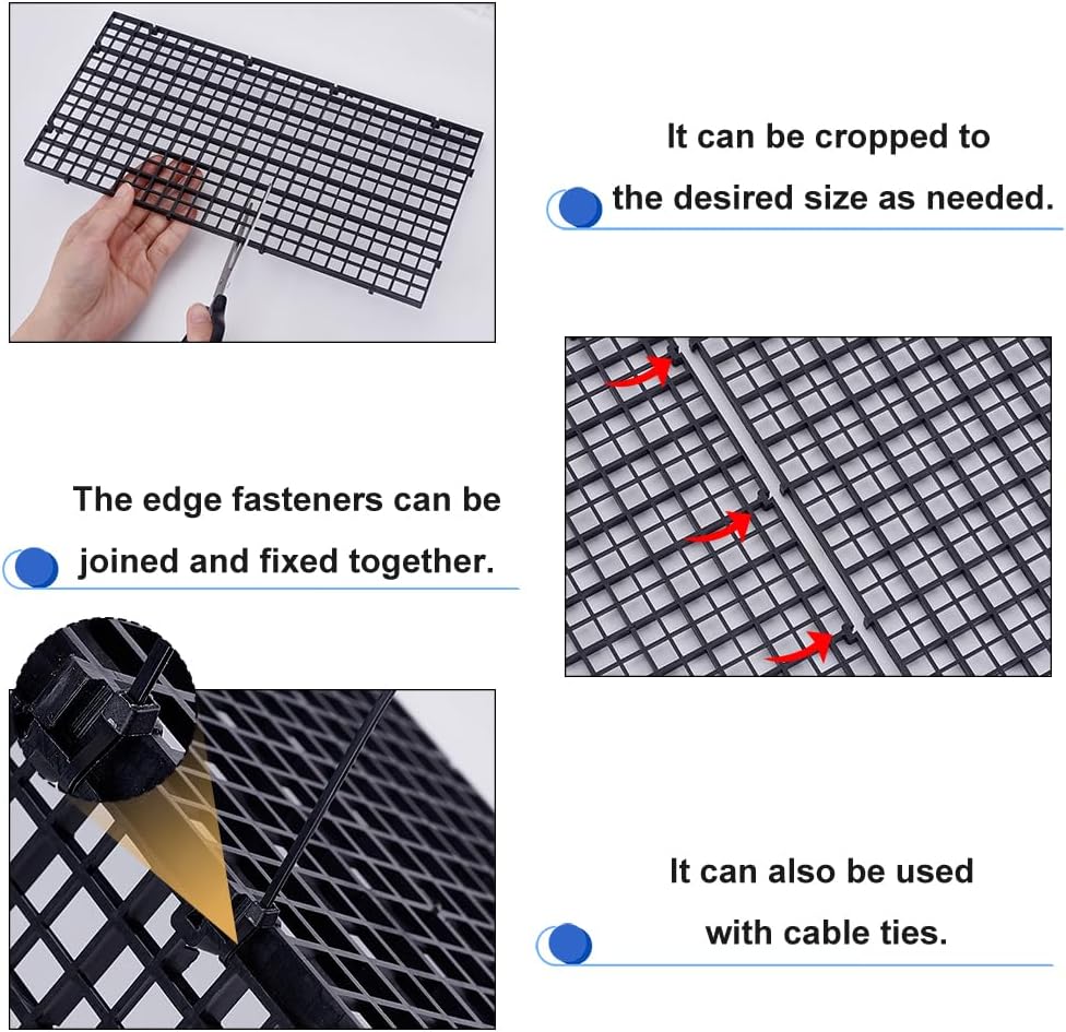 Aquarium Bottom Isolation Set 12Pcs Plastic Fish Tank Bottom Isolation Board with 20Pcs Grid Separator Base 20Pcs Nylon Cable Ties 6 Bags Plate Suction Cup Buckle and 32Pcs Cover Bracket