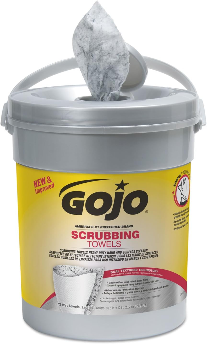 GOJO 639606 Scrubbing Towels, Hand Cleaning, Fresh Citrus,10 1/2x12 1/4, 72/Canister,6/Crtn