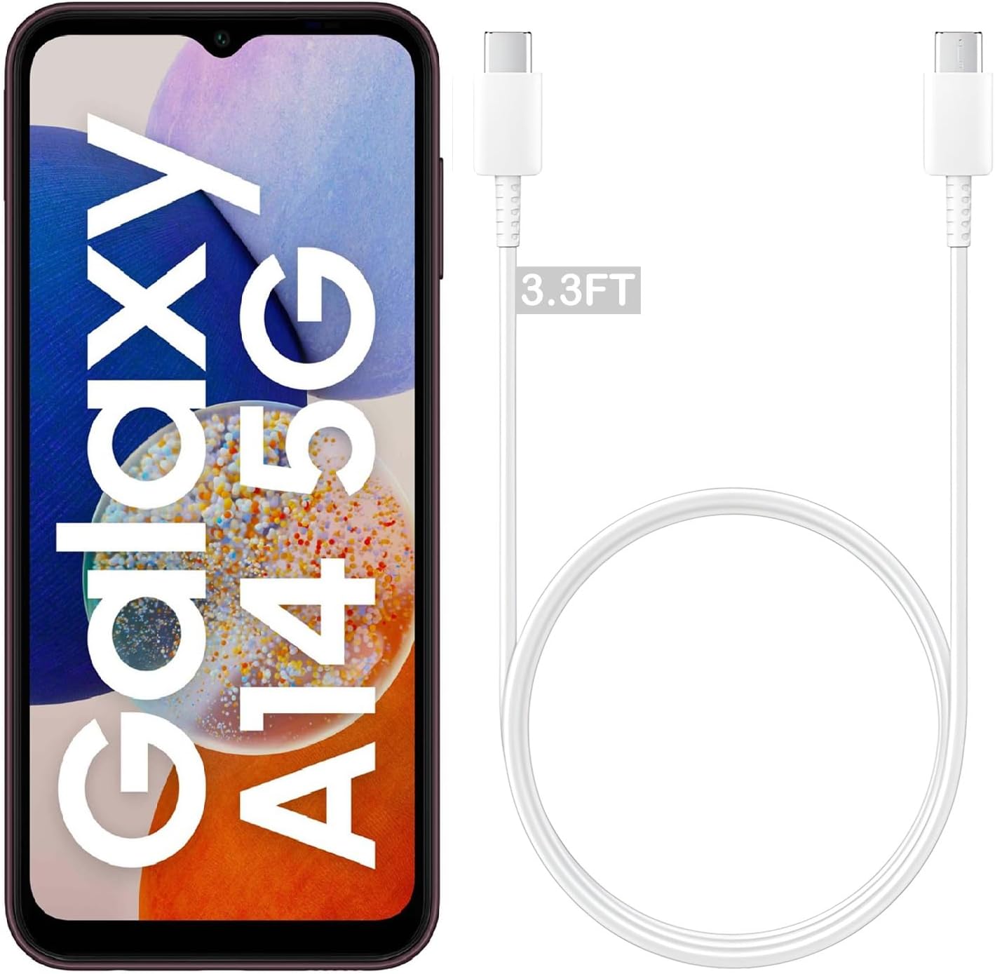 ZYBUX Samsung Original USB-C to USB-C Cable 3.3FT (5A) Compatible with Samsung A14 5G Cellular Phone, Type-C Charging Cable 1m Device Type C Power Data Sync PD Cord 45W (White)