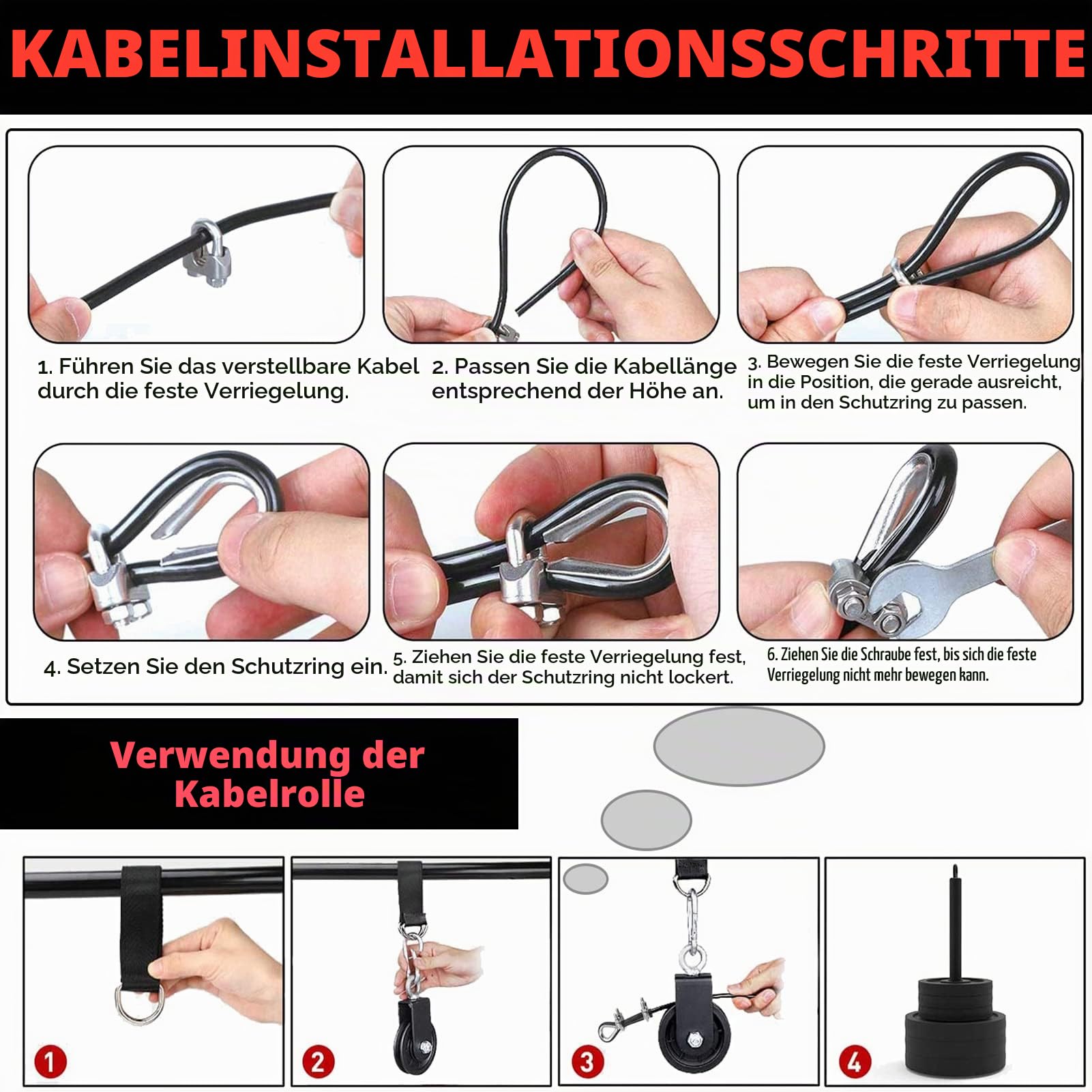 Taeku Seilzug-Fitness, Verbesserte Gewicht Seilzugsystem für LAT Pull Down Bizeps Curl Trizeps Armtraining Gewichtsscheibensystem Zusatzgeräte für DIY Gym