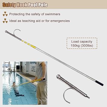 Safety Pool Hook with Extension Pole, Life Hook with Rescue Pole, Adjustable Pool Tool Hanger for Swimming Pool/Fairways/Beaches/Yachts