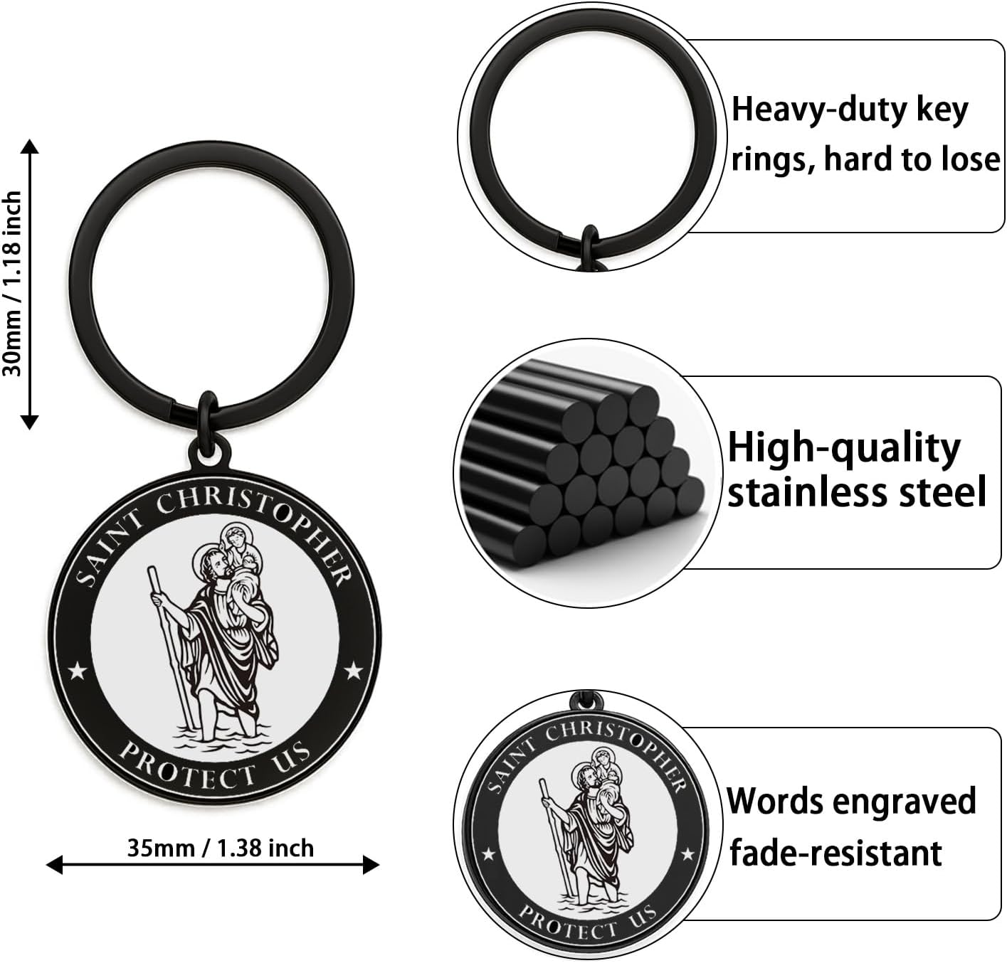 St Christopher Keychain - Saint Christopher Protect Us Gift for Drivers Travelers, Patron Saint of Travelers Catholic Key Chain image 2