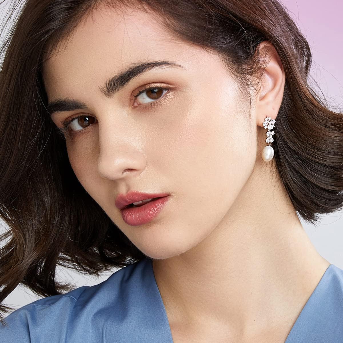 Freshwater Cultured Genuine Pearl Drop Earrings for Women Sterling Silver 9-10 mm Pearls Tennis Cluster CZ Dangle Stud Earrings Wedding - Image 6