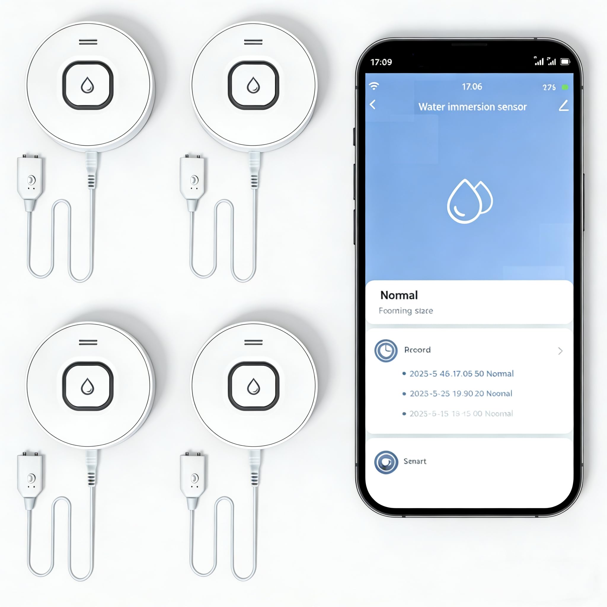 Smart WiFi Wassermelder mit 100dB Alarm & App-Push, Wasserleck-Sensor für Küche, Bad & Waschmaschine,4 Stück