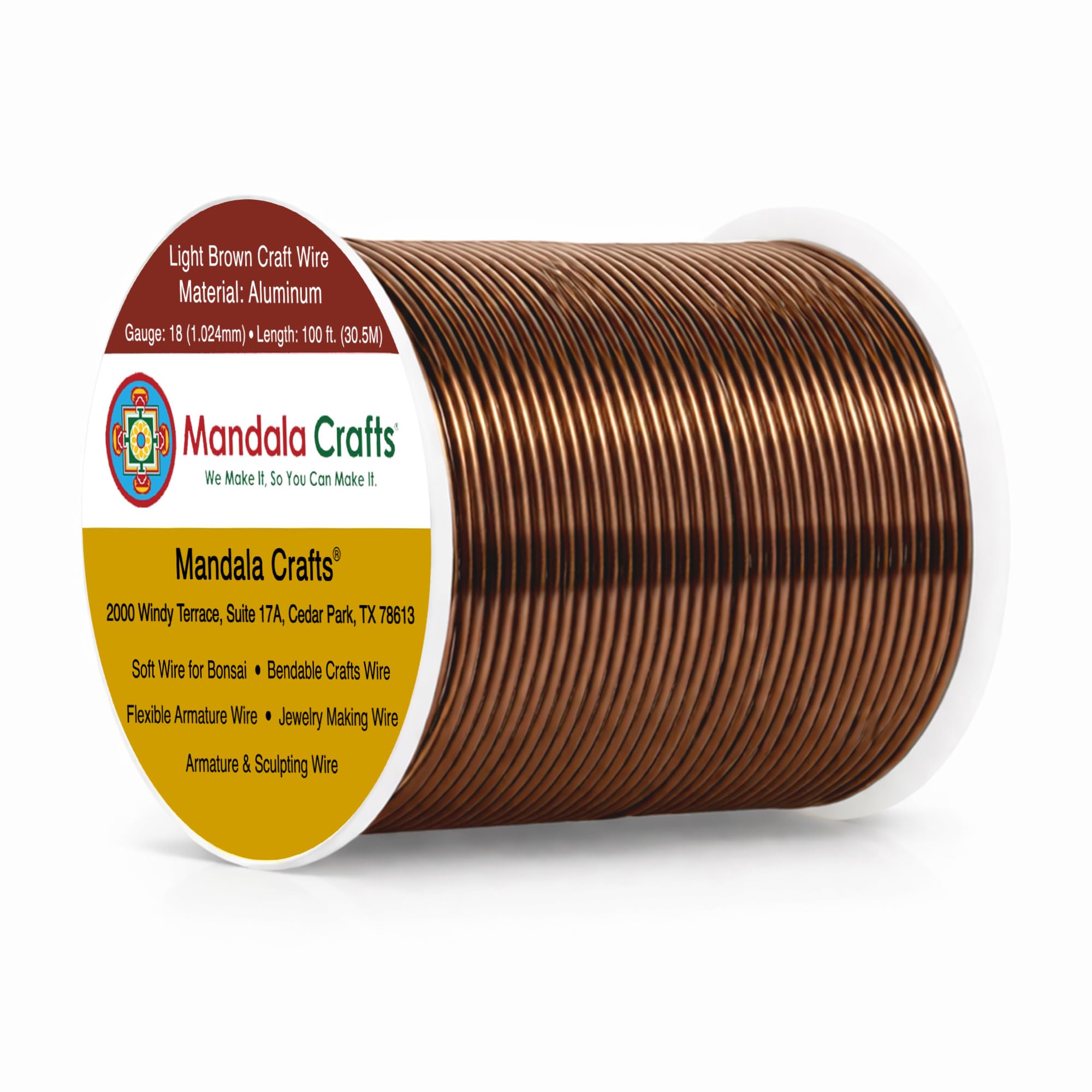 Mandala Crafts 18 Gauge Light Brown Anodized Aluminum Craft Wire, 100 FT
