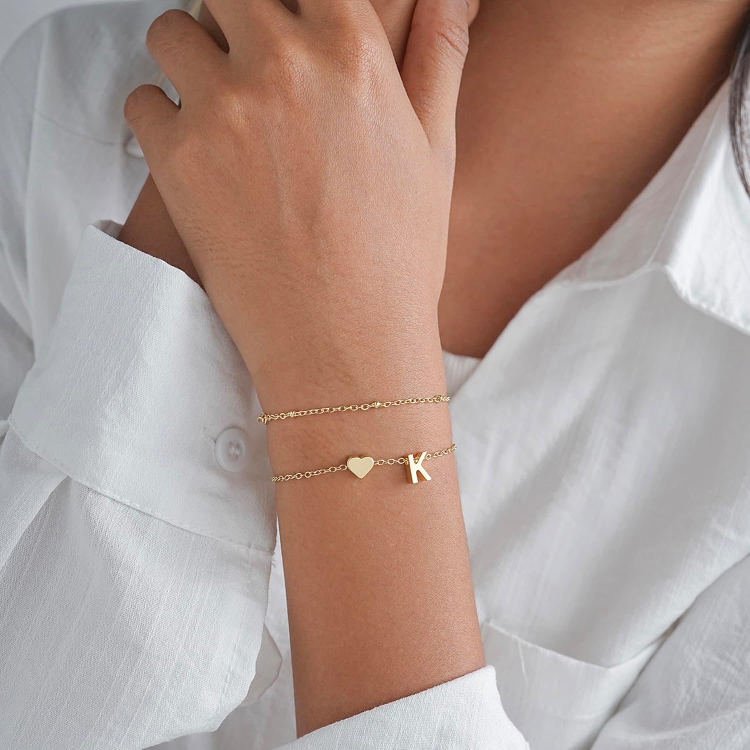 Valentines Day Gifts Gold Initial Bracelets for Women Trendy, Dainty Layered 14K Gold Plated Heart Letter Charm Bracelets, letter beads for name bracelets Jewelry Gifts - Image 3