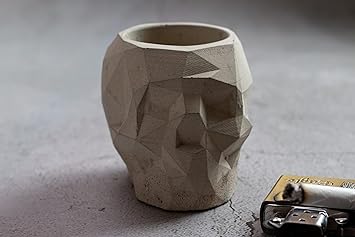 Greyt Cement Concrete Skull Shape Geometric Ashtray, Pen Holder and Skull Miniature for Home Decor or office decor for table, Designer Paper Weight for Study