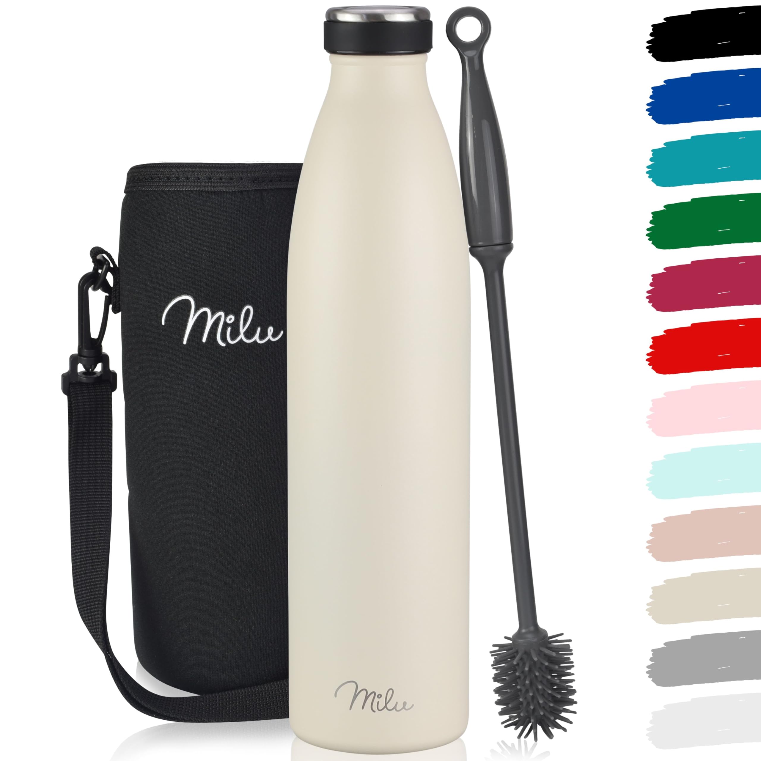 Milu Buttercream Stainless Steel Drinking Bottle 1000 Ml - Insulated Thermo Flask For Water - Leak Proof, Insulated And Double Walled, Carbonated (, 1L)